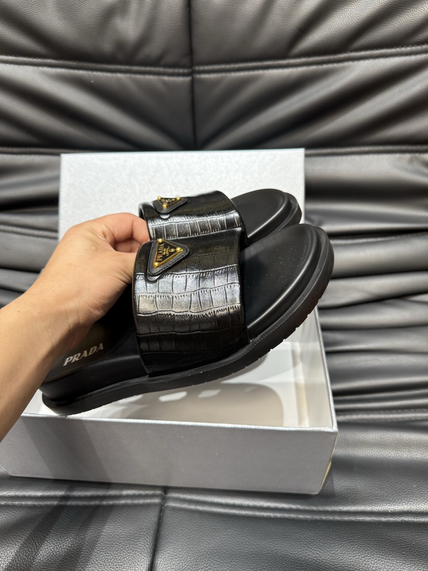 Prada Luxury Leather Slides: Comfortable and Stylish Summer Footwear 6 i1742017002161 9874 0 4