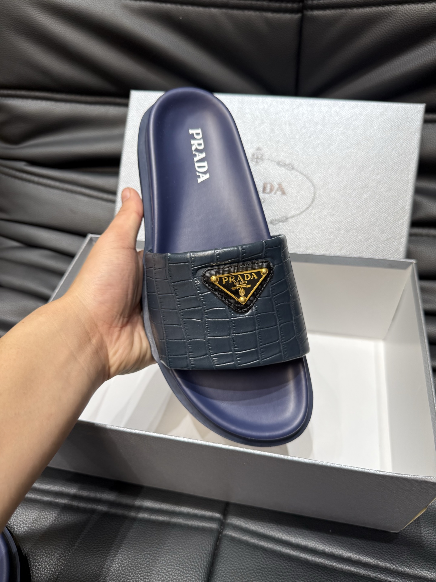 Prada Luxury Men's Slides Sandals Lambskin Leather Lightweight Durable 8 i1742017216644 2311 0 6