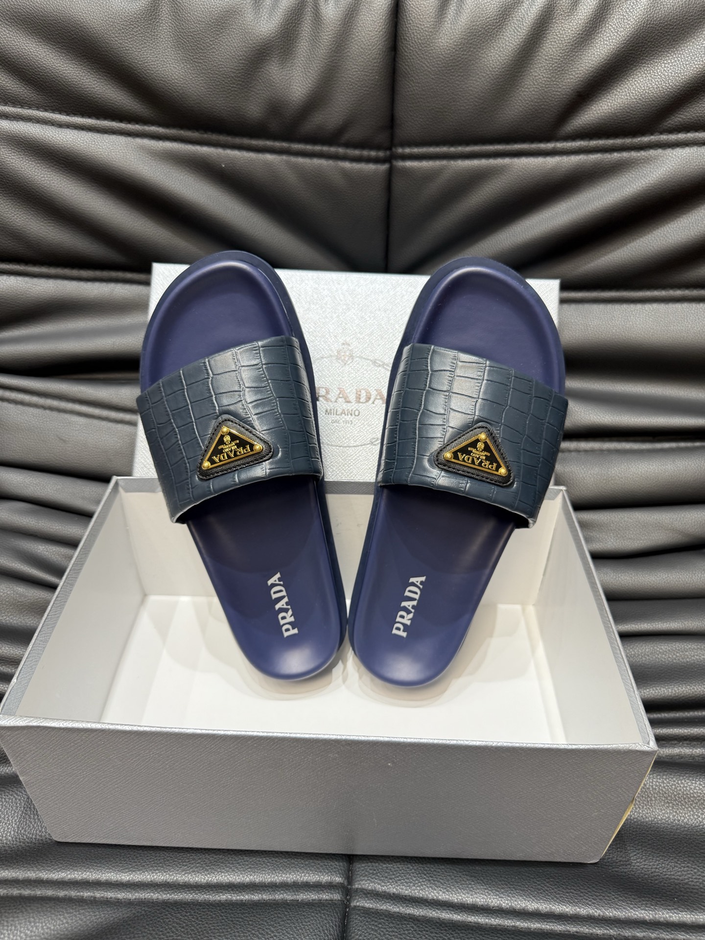 Prada Luxury Men's Slides Sandals Lambskin Leather Lightweight Durable 5 i1742017220464 3385 0 3