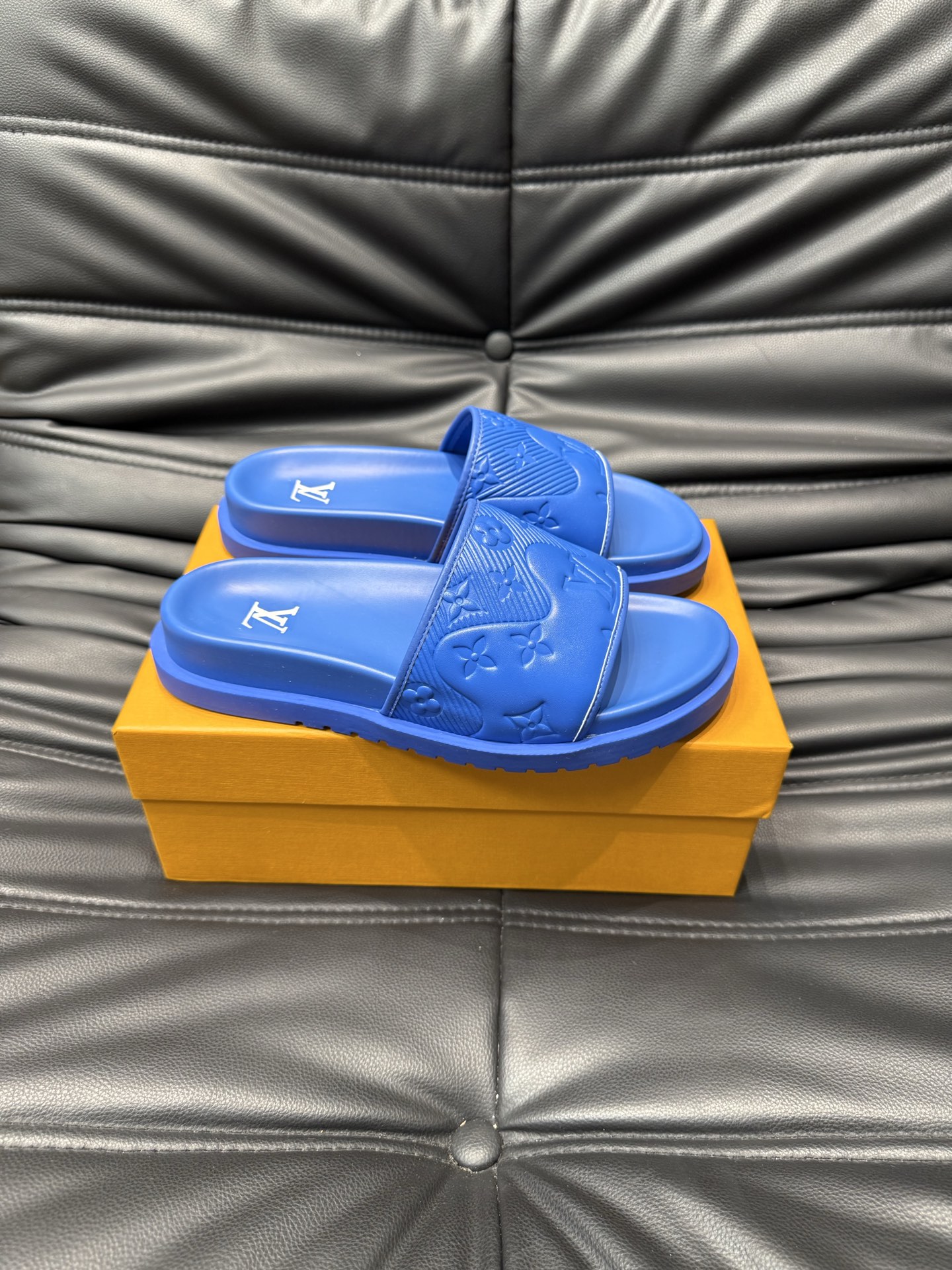 Louis Vuitton Blue Rubber Monogram Embossed Sliders Sandals Slides 4 i1744004956451 6824 0 2