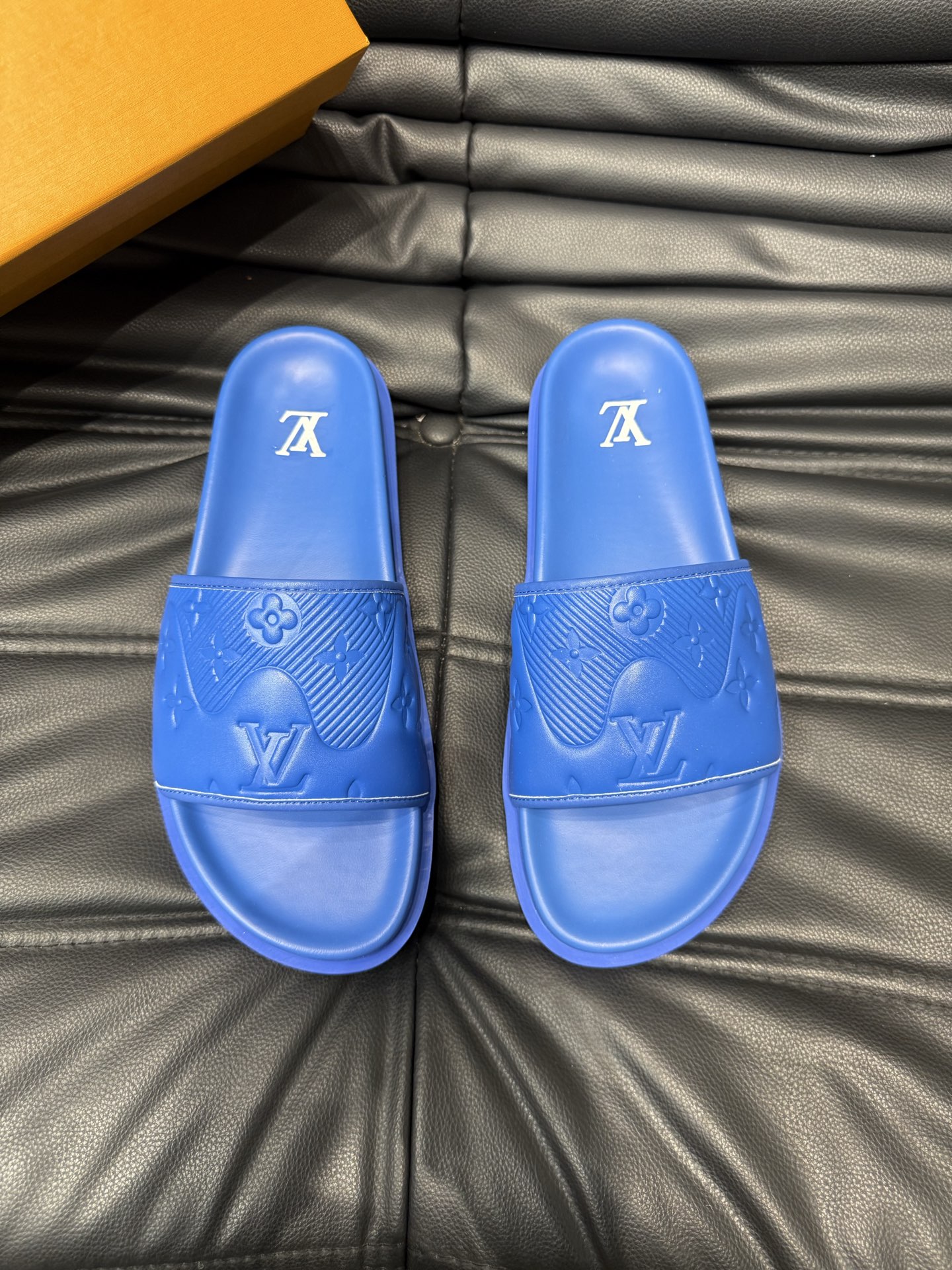 Louis Vuitton Blue Rubber Monogram Embossed Sliders Sandals Slides 1 Louis Vuitton Blue Rubber Monogram Embossed Sliders Sandals Slides