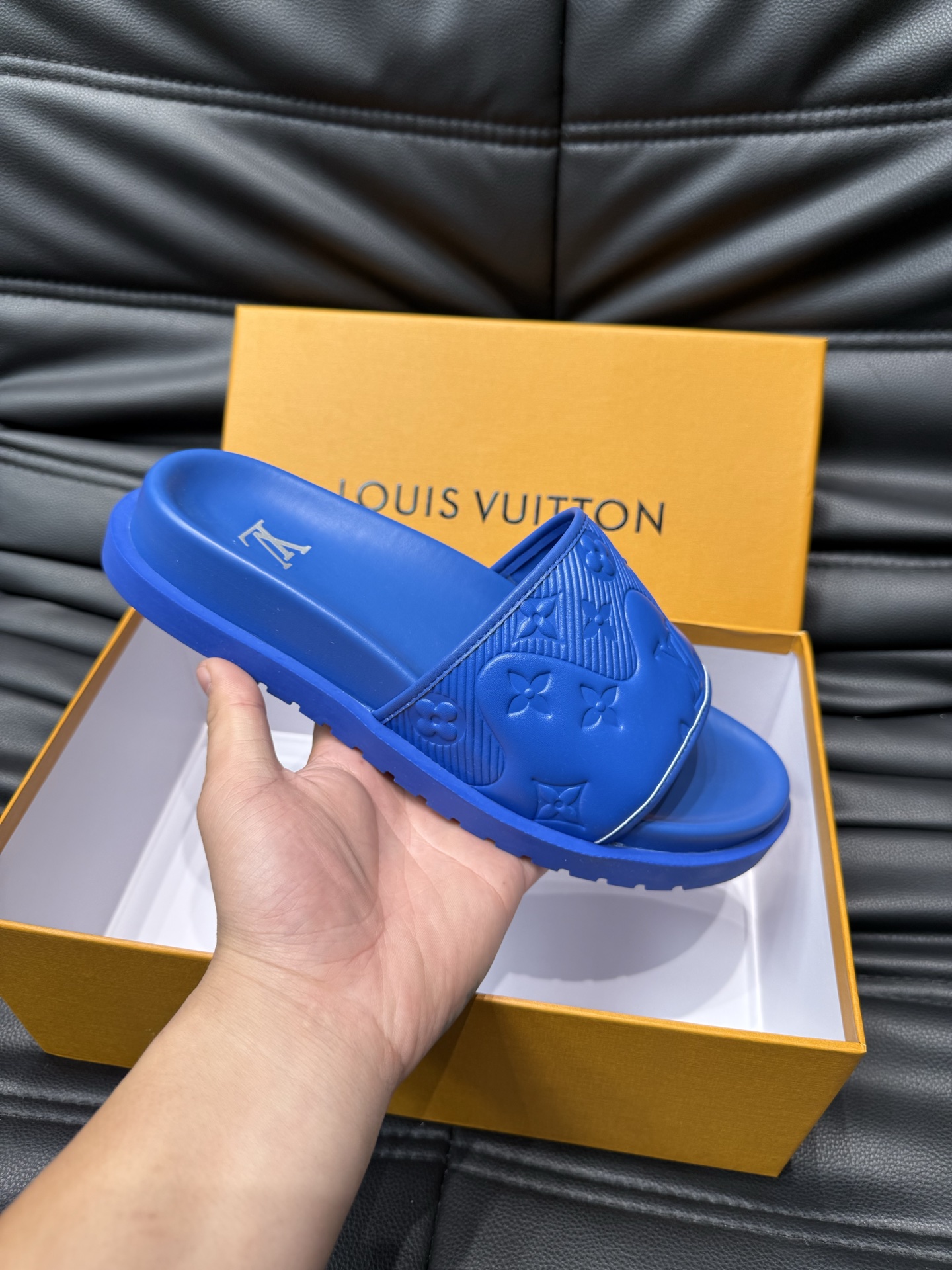 Louis Vuitton Blue Rubber Monogram Embossed Sliders Sandals Slides 7 i1744004960985 4861 0 5