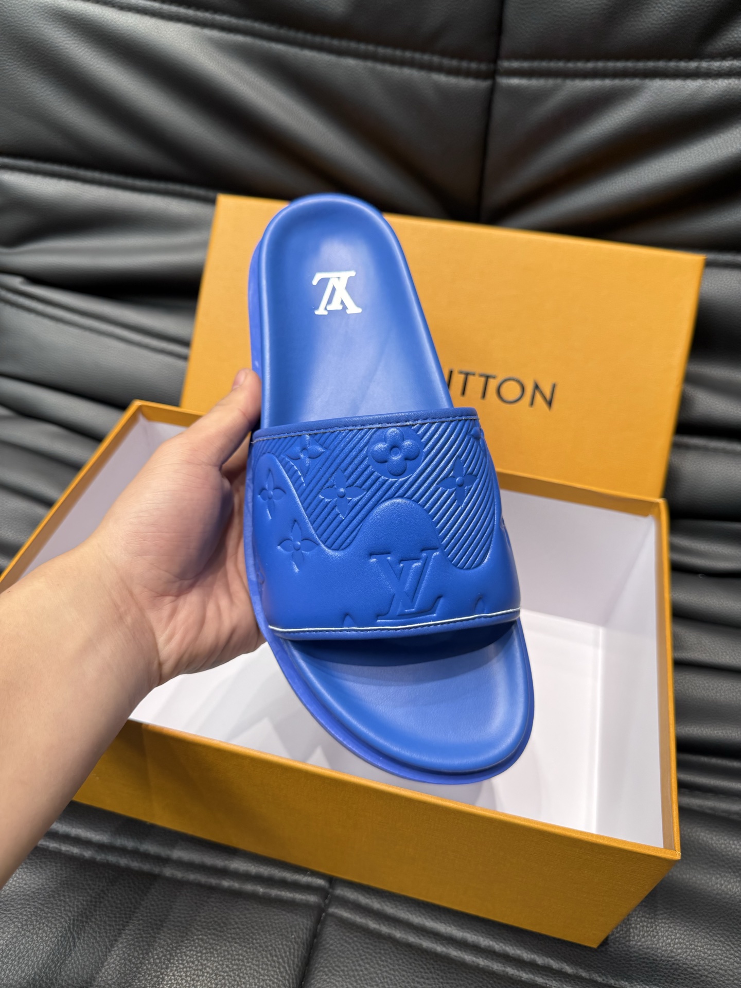 Louis Vuitton Blue Rubber Monogram Embossed Sliders Sandals Slides 8 i1744004963404 6717 0 6