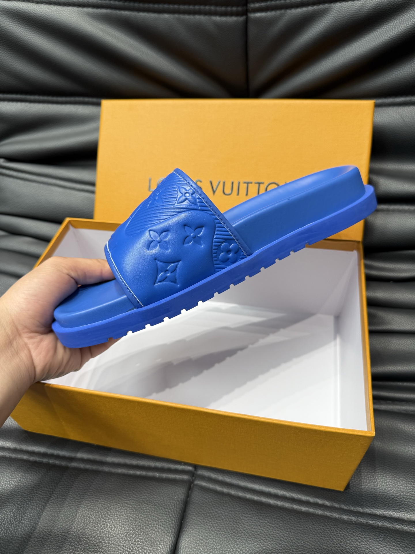Louis Vuitton Blue Rubber Monogram Embossed Sliders Sandals Slides 9 i1744004968422 8015 0 7