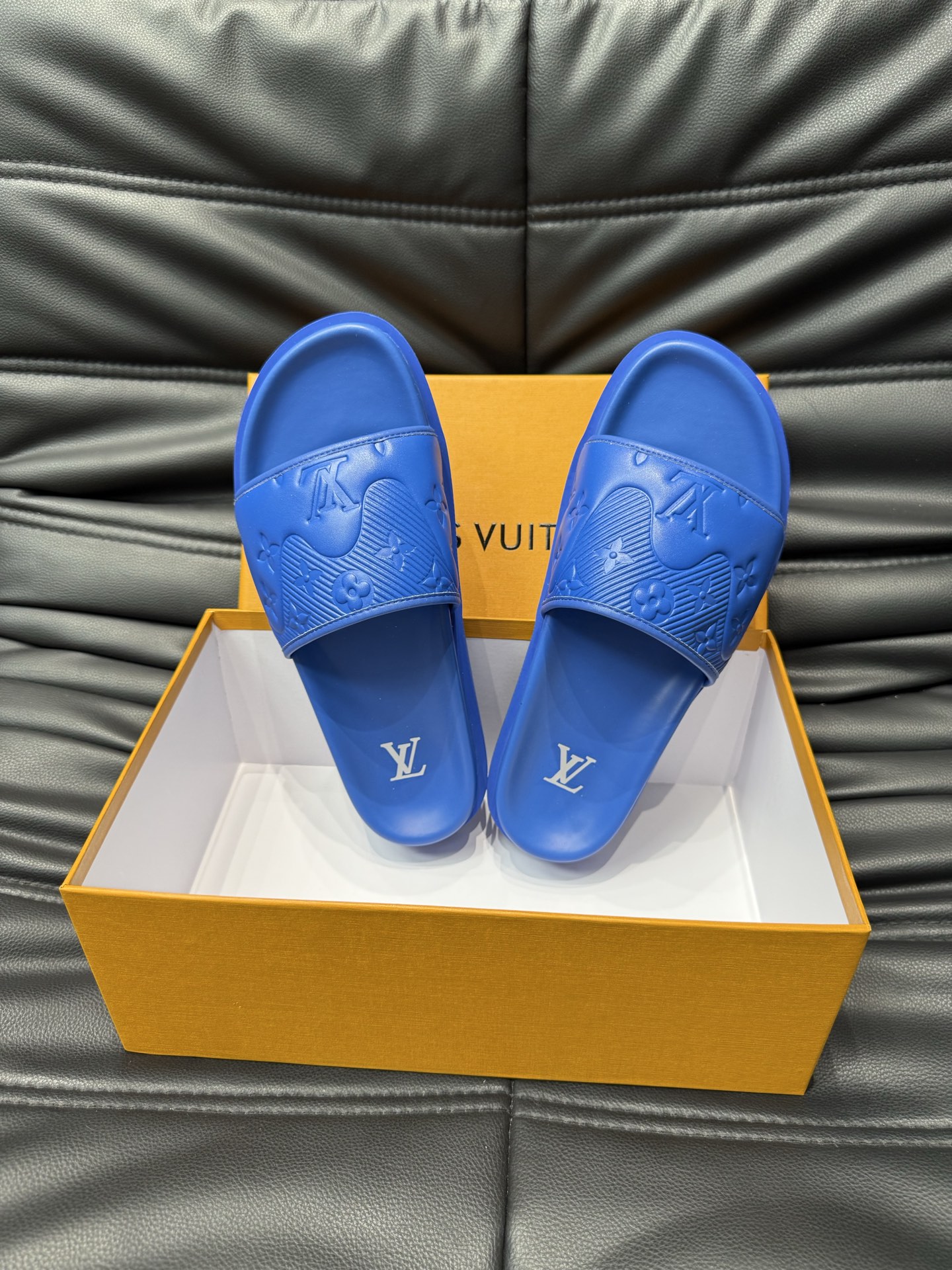 Louis Vuitton Blue Rubber Monogram Embossed Sliders Sandals Slides 5 i1744004970551 9721 0 3