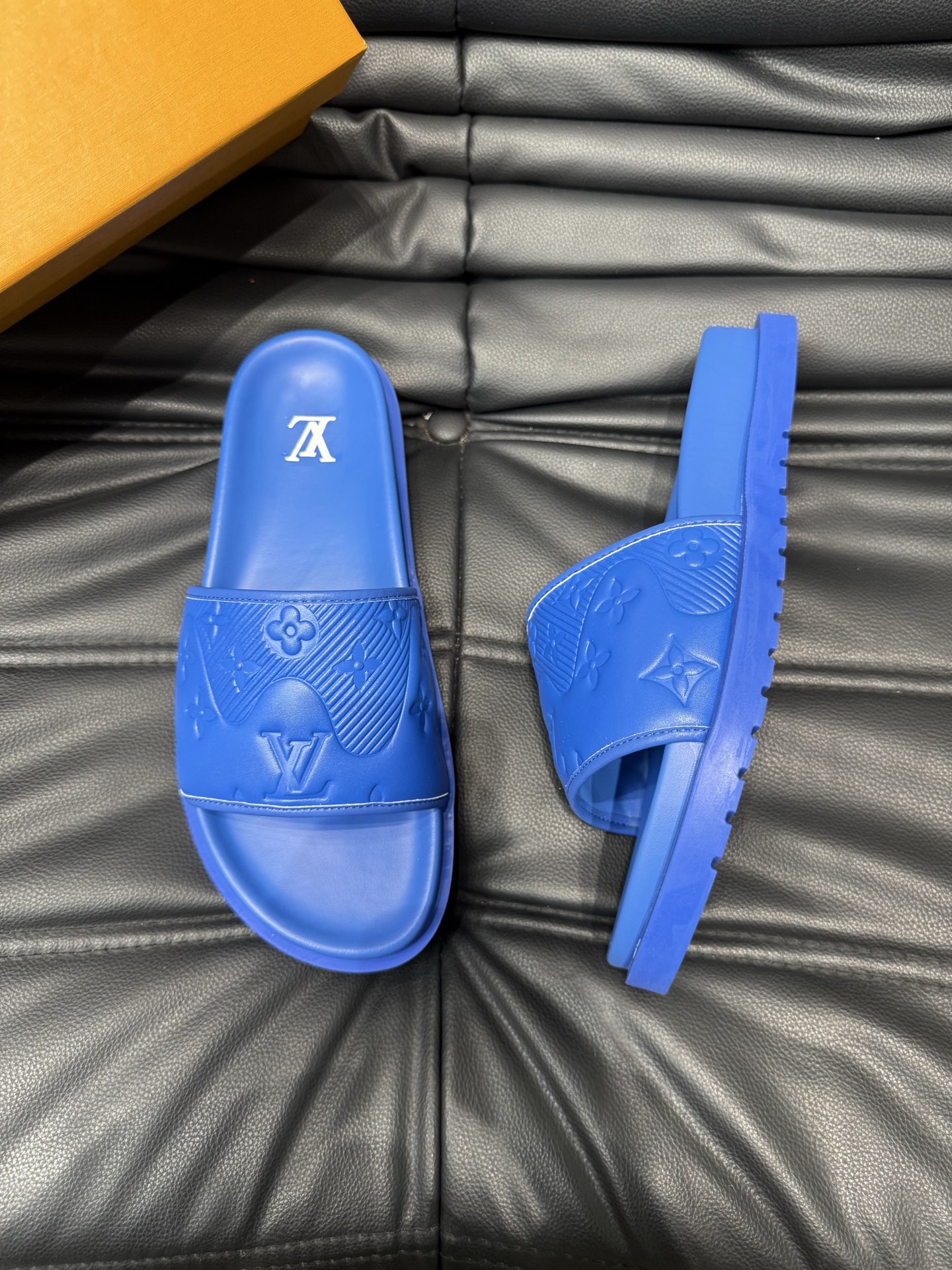 Louis Vuitton Blue Rubber Monogram Embossed Sliders Sandals Slides 3 i1744004972843 7430 0 1