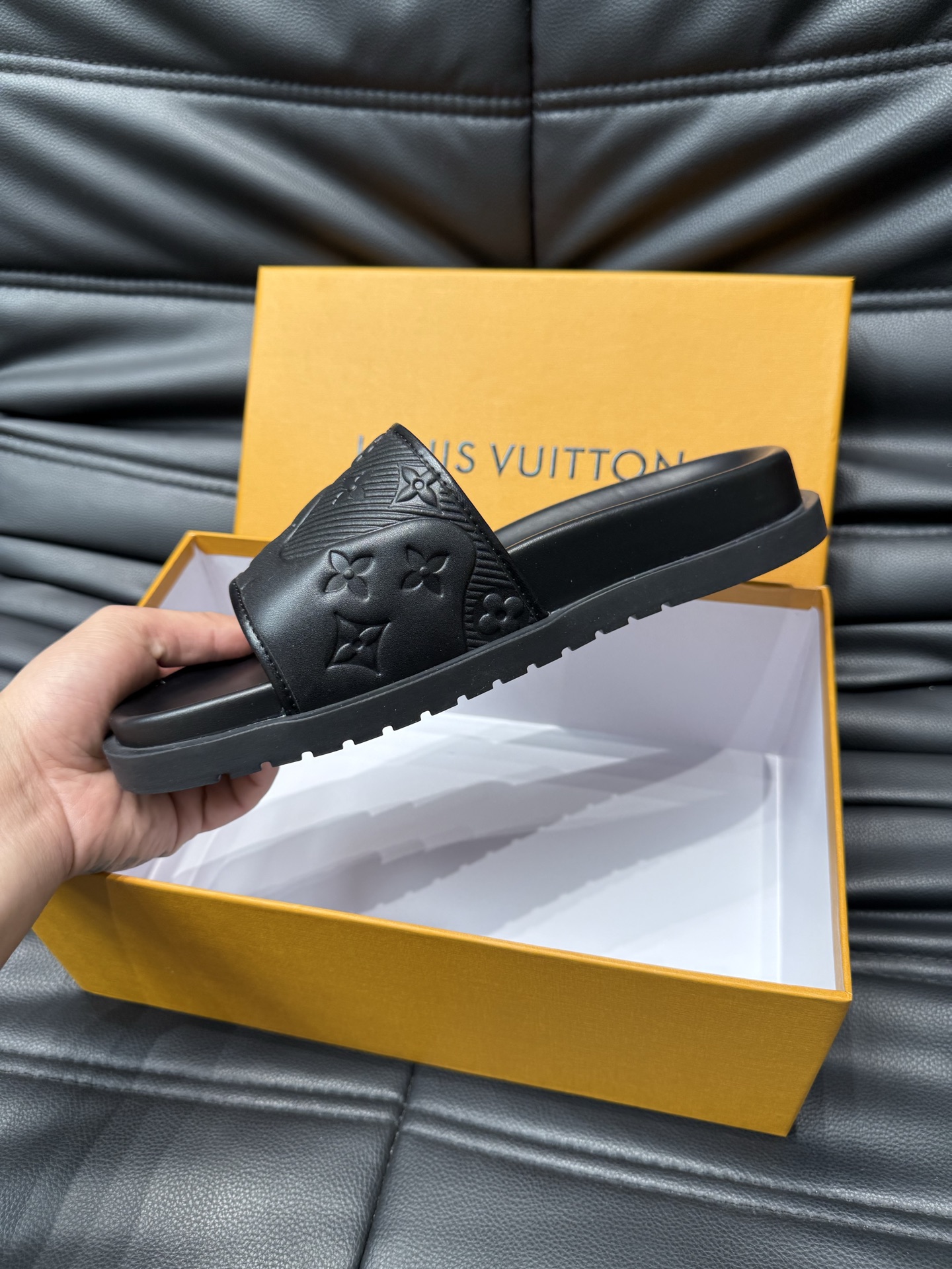 Louis Vuitton Men's Black Embossed Monogram Logo Pool Slides Sandals 9 i1744005308698 8024 0 7