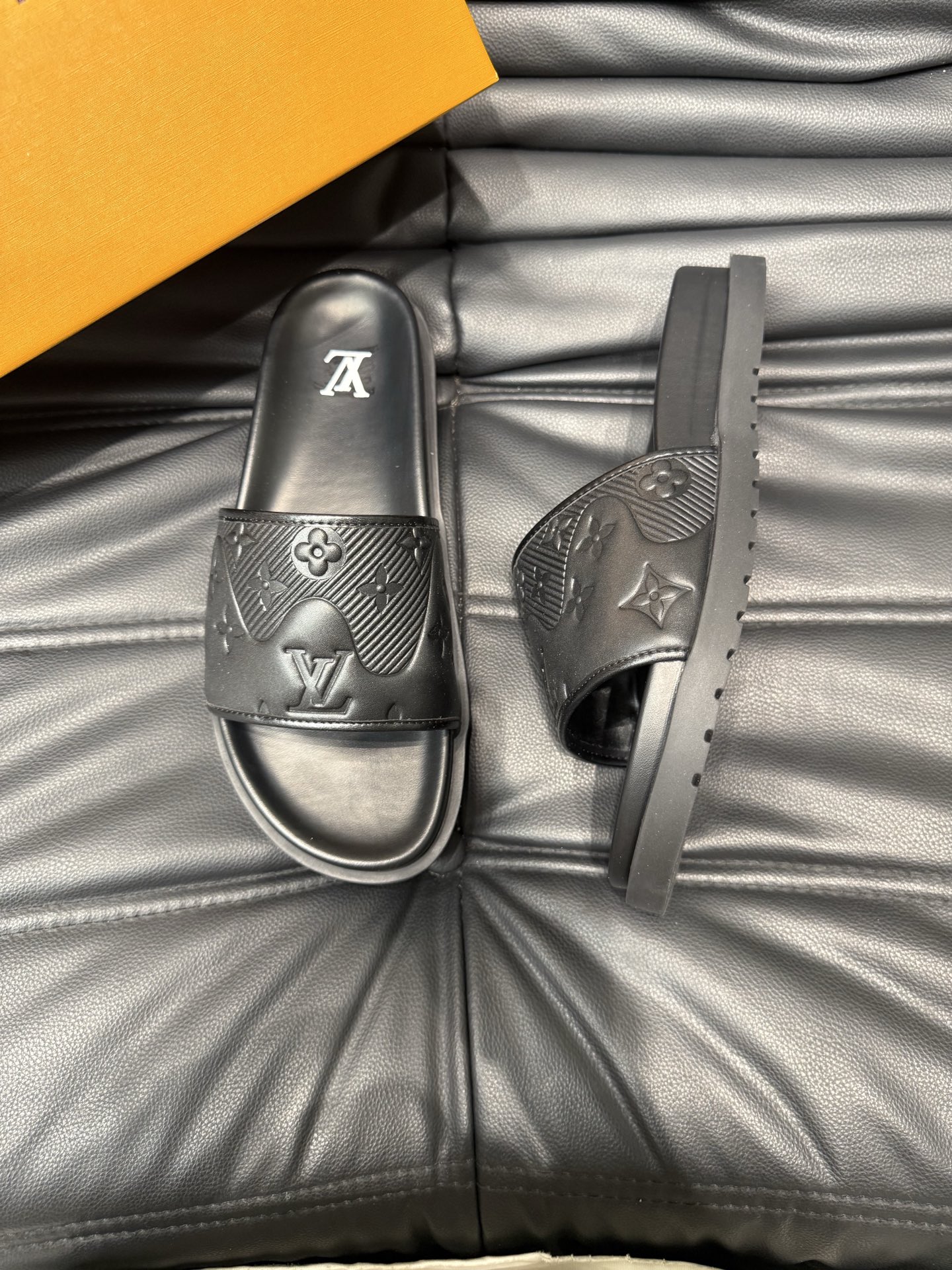 Louis Vuitton Men's Black Embossed Monogram Logo Pool Slides Sandals 3 i1744005313084 1737 0 1