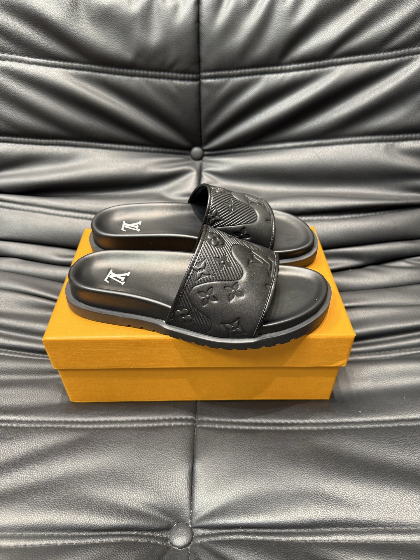 Louis Vuitton Men's Black Embossed Monogram Logo Pool Slides Sandals 4 i1744005323202 6606 0 2