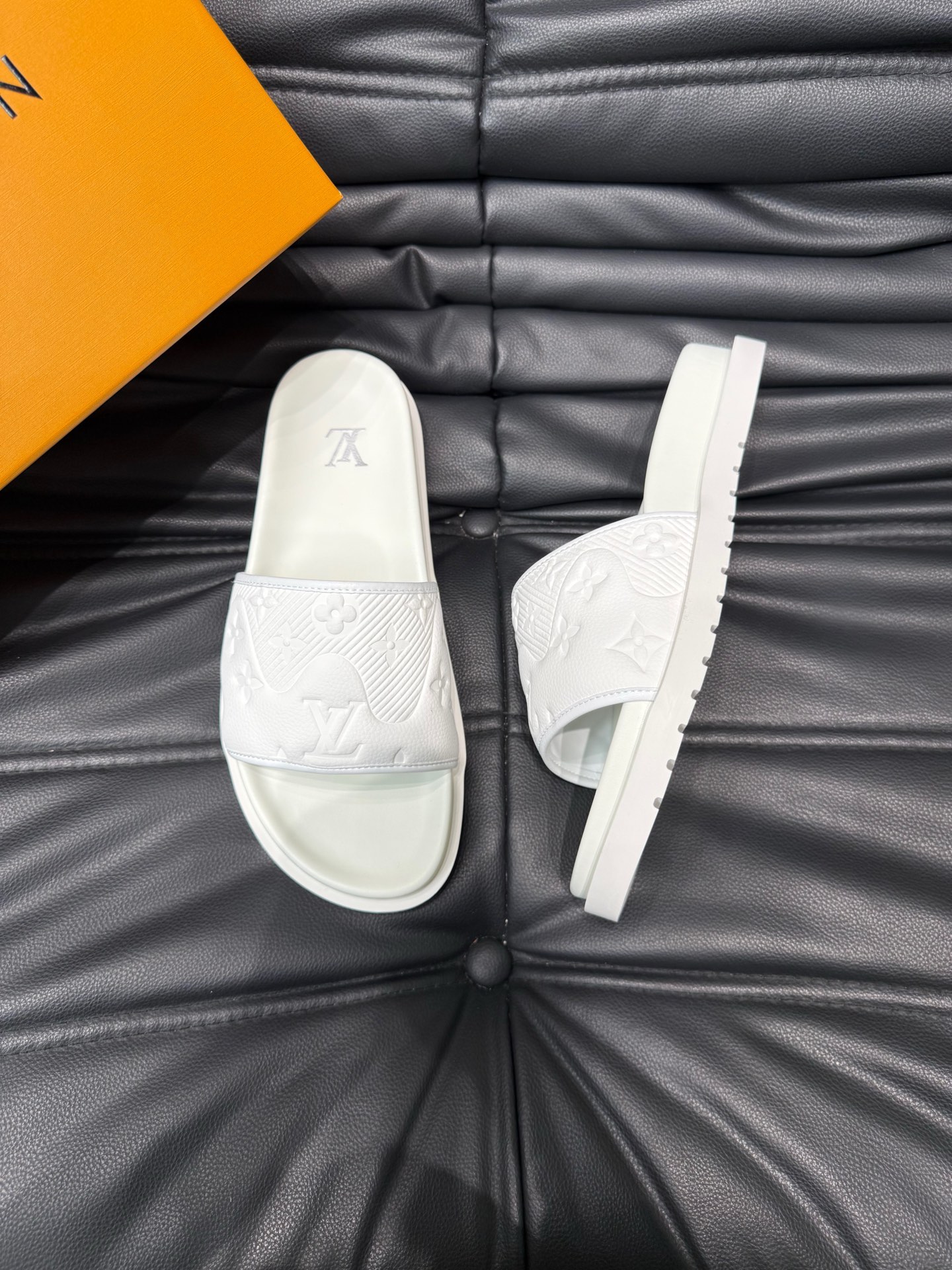 Louis Vuitton White Embossed Rubber Lock It Flat Mules Slides Sandals 3 i1744005768774 854 0 1