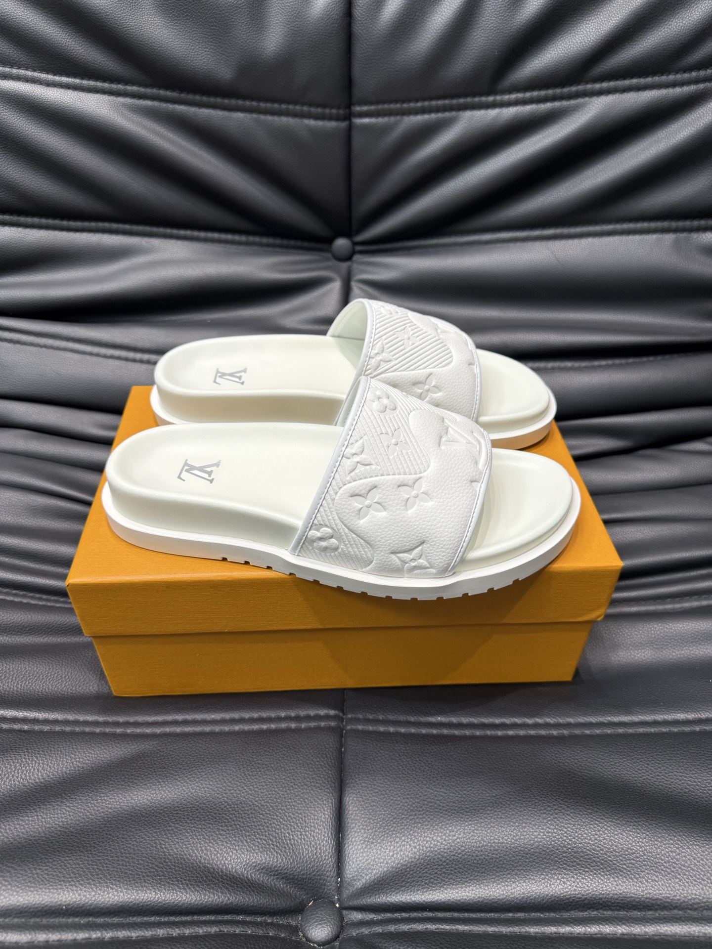 Louis Vuitton White Embossed Rubber Lock It Flat Mules Slides Sandals 4 i1744005778414 7616 0 2