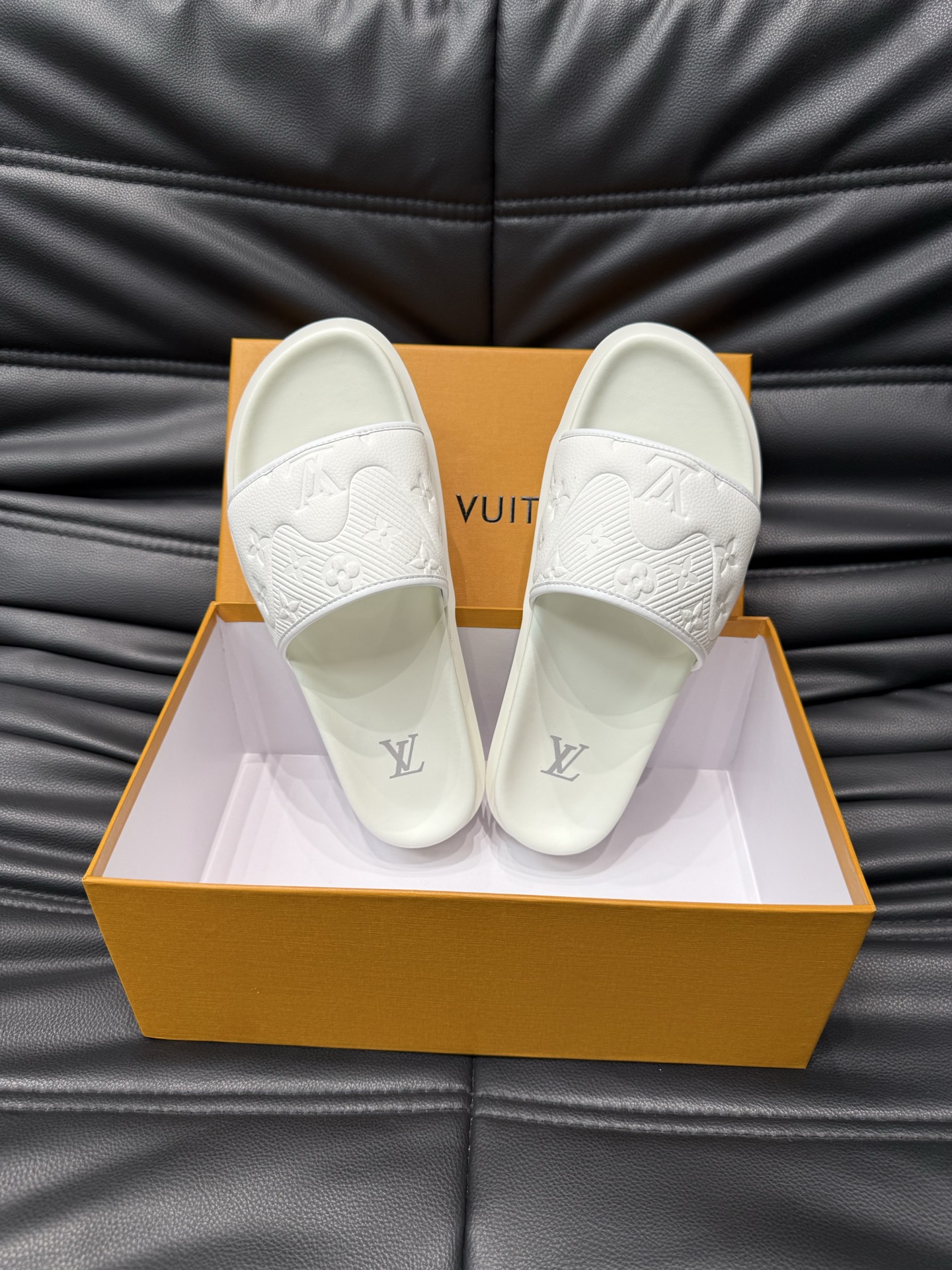Louis Vuitton White Embossed Rubber Lock It Flat Mules Slides Sandals 5 i1744005780837 4436 0 3