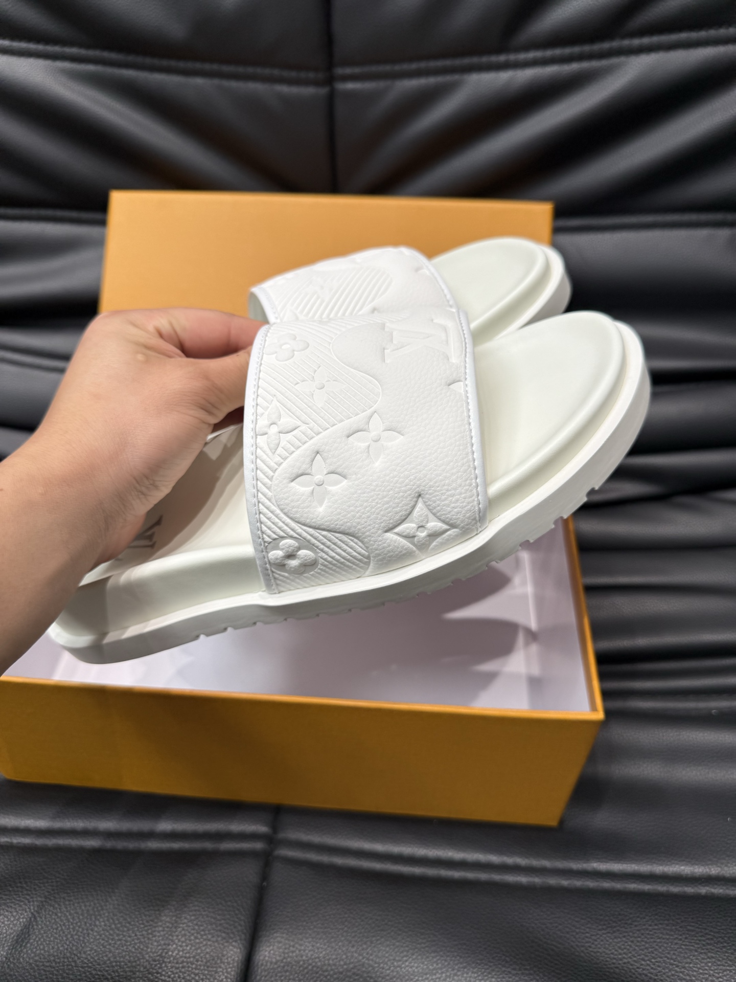 Louis Vuitton White Embossed Rubber Lock It Flat Mules Slides Sandals 6 i1744005790463 1331 0 4