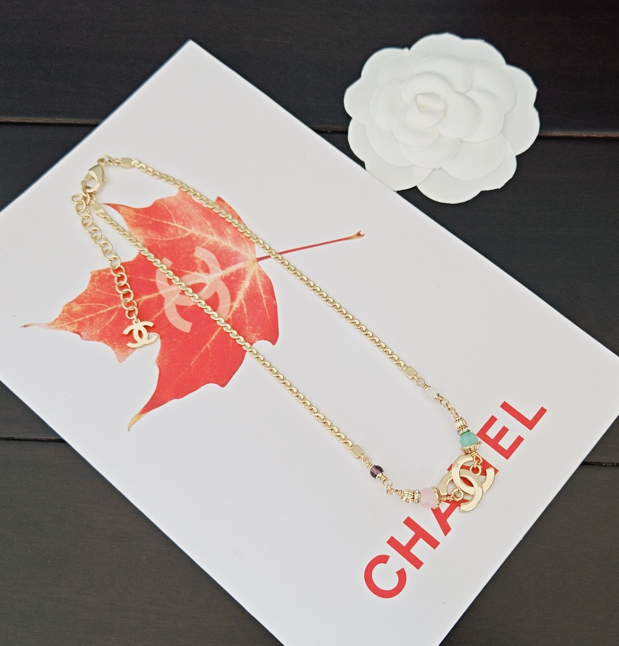  ch*nel  最新款🆕🆕绿粉珠cc项链】一致专柜🆕黄铜材质
