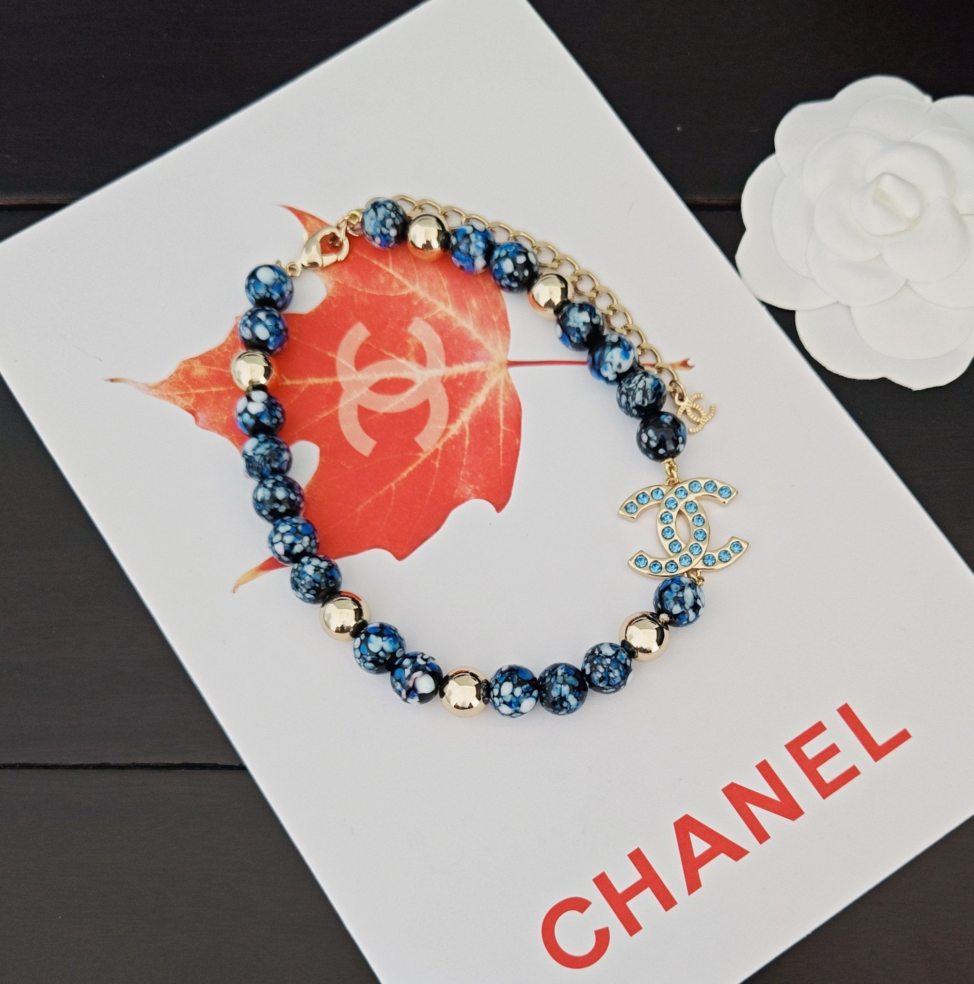  ch*nel  最新款🆕🆕蓝琉璃项链】一致专柜🆕黄铜材质