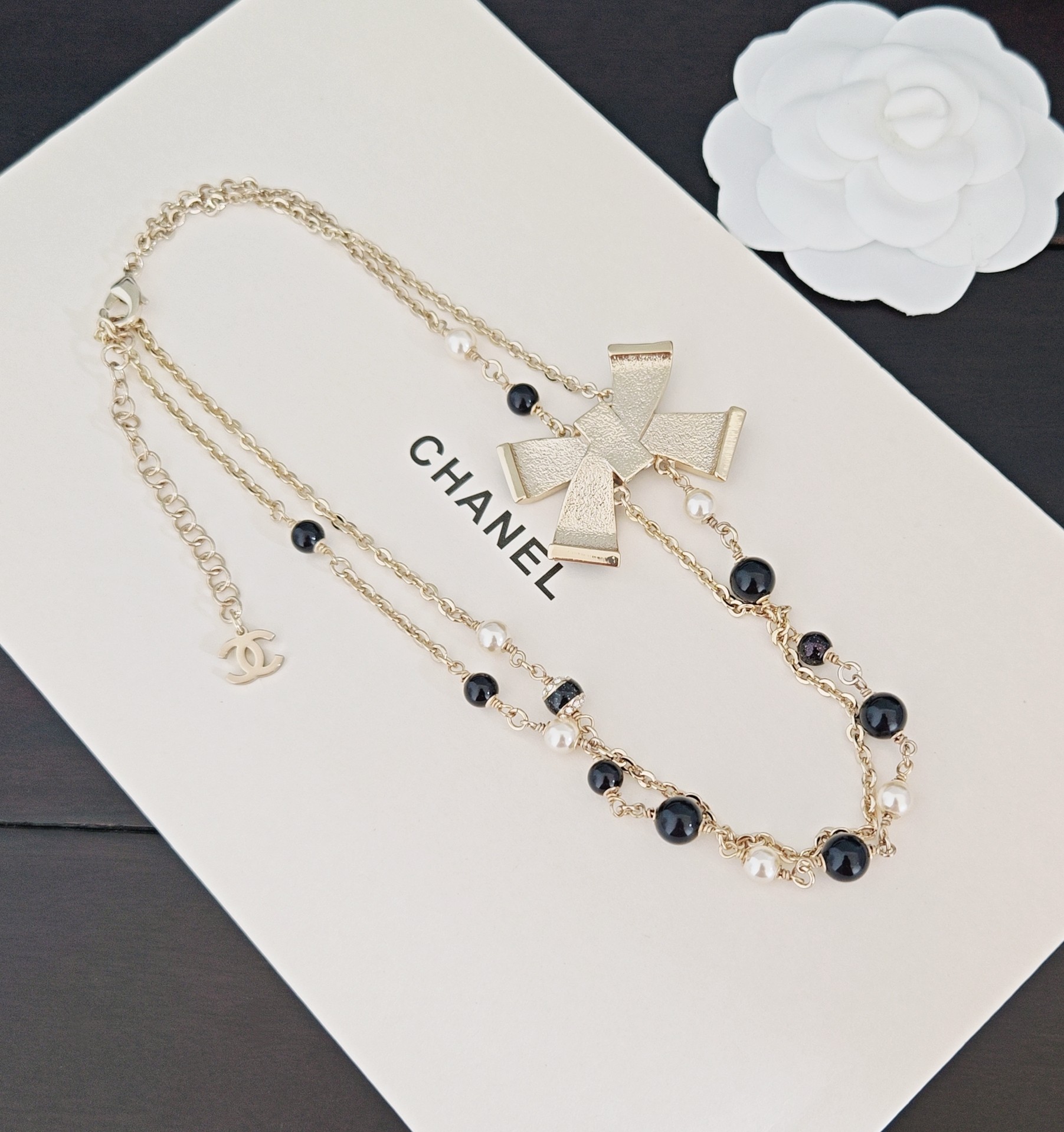 ch*nel 最新款🆕黑色蝴蝶结双层项链】一致专柜🆕黄铜材质