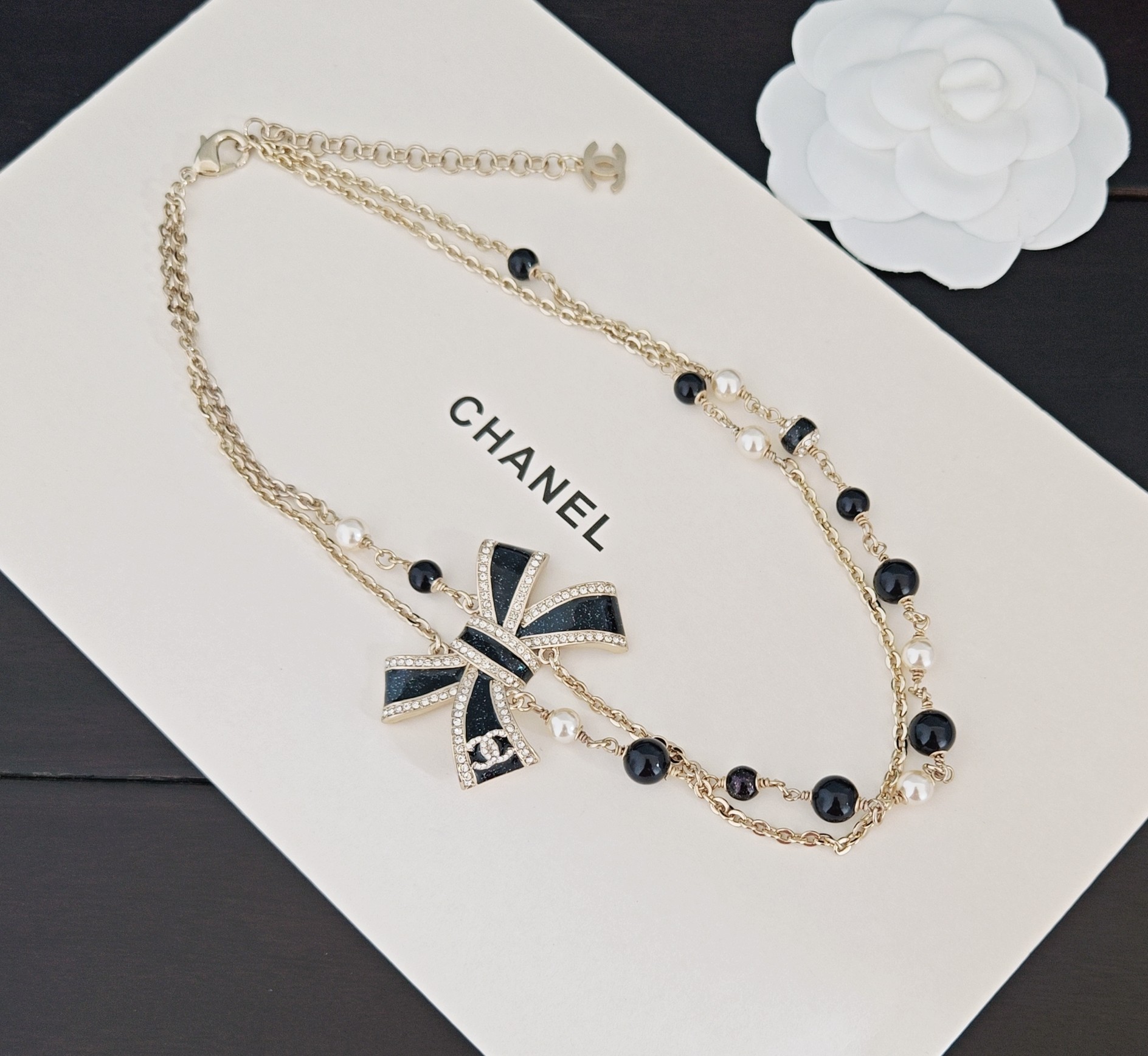 ch*nel 最新款🆕黑色蝴蝶结双层项链】一致专柜🆕黄铜材质