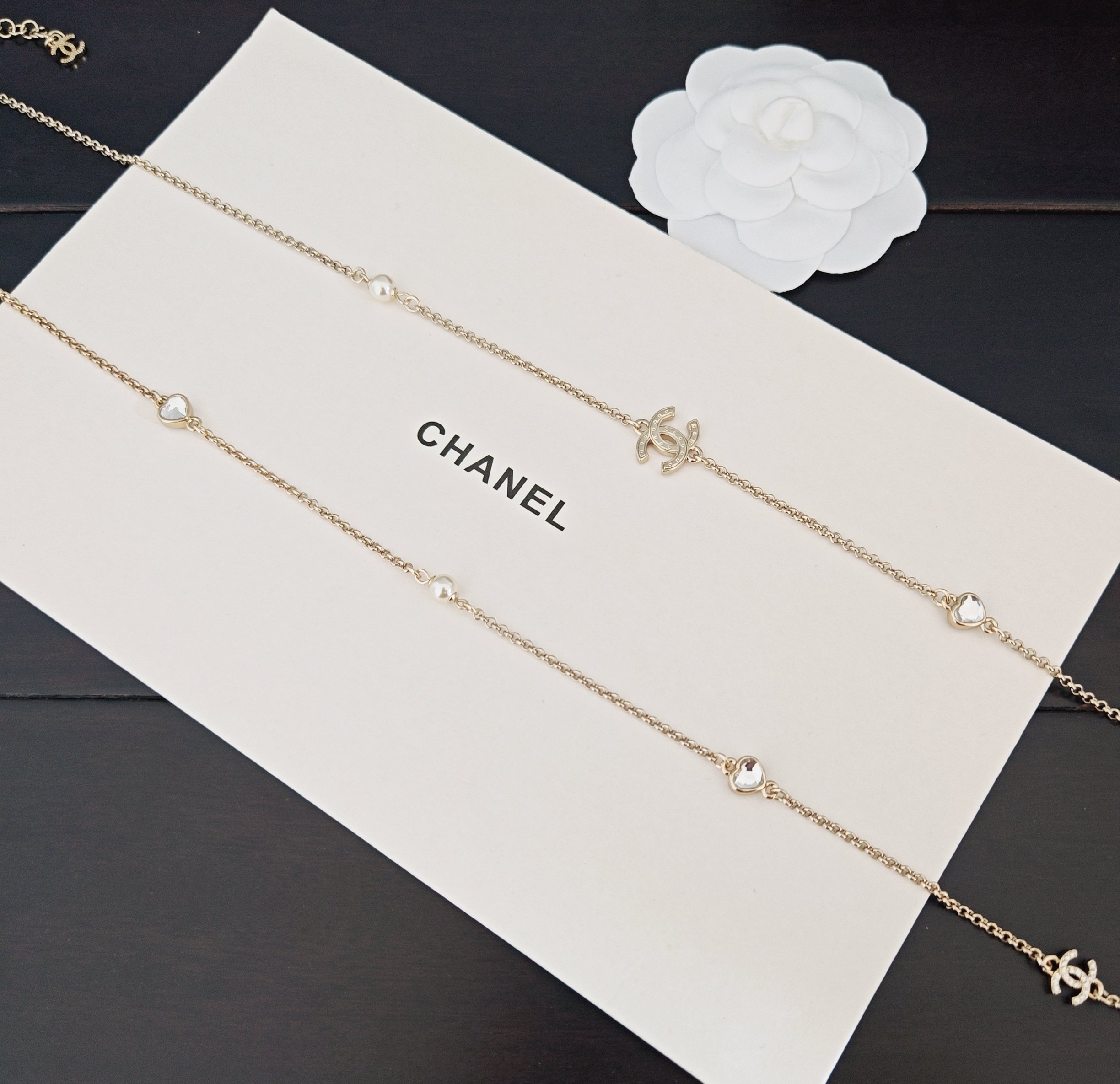 ch*nel 最新款🆕白钻爱心长毛衣链】一致专柜🆕黄铜材质