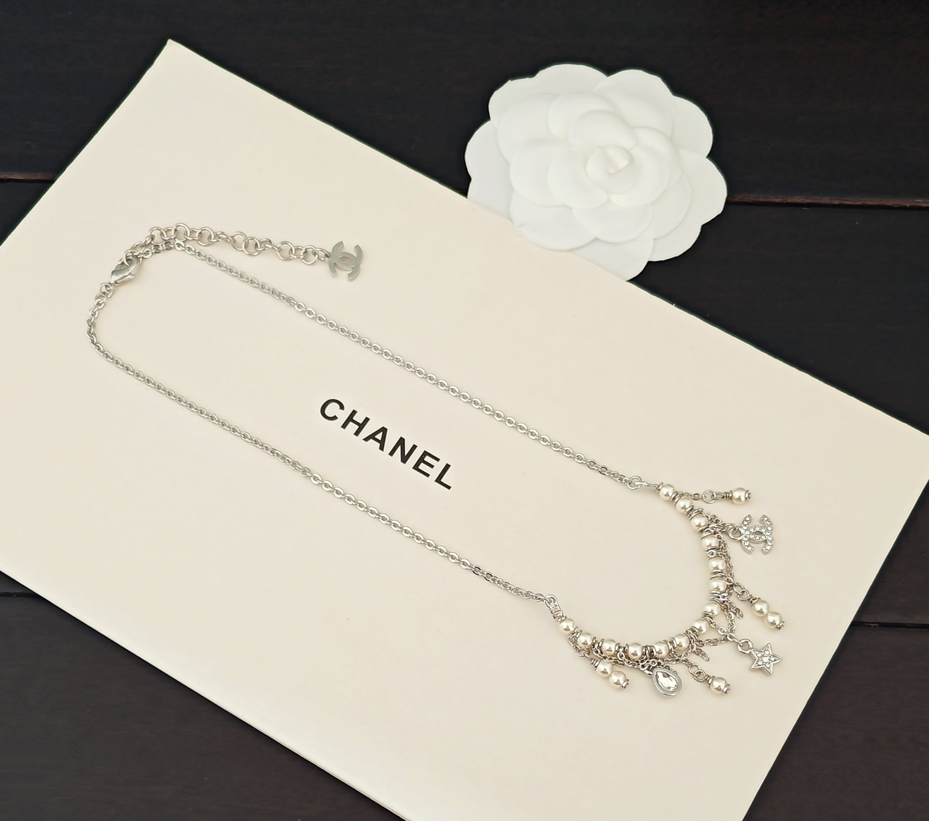 CH * nel latest model 🆕🆕 Platinum waterdrop knotted necklace with c - Jewelry 5
