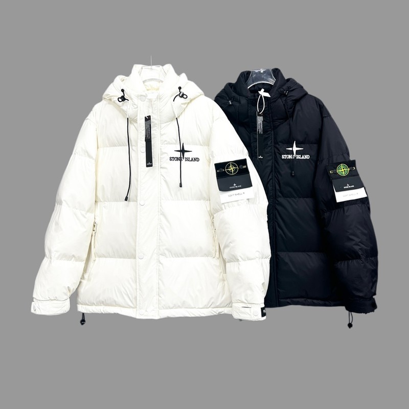 Stone Island Clothing Down Jacket Beige Black White Unisex Duck Down Winter Collection