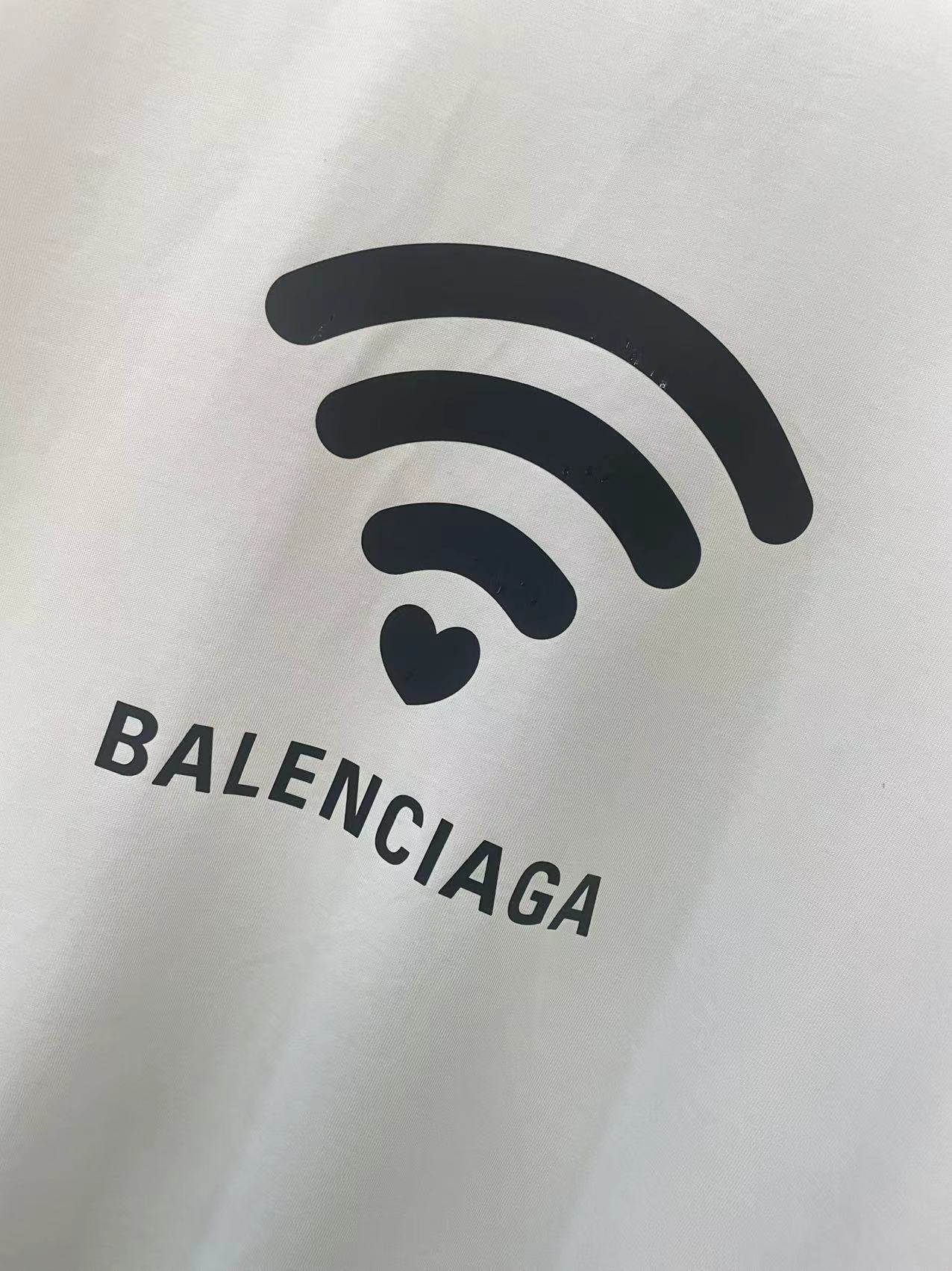 BalenciagaWi-Fi信号印花短袖印花短袖300克磅重32支双纱精梳棉面料小领口宽松版型男女同款