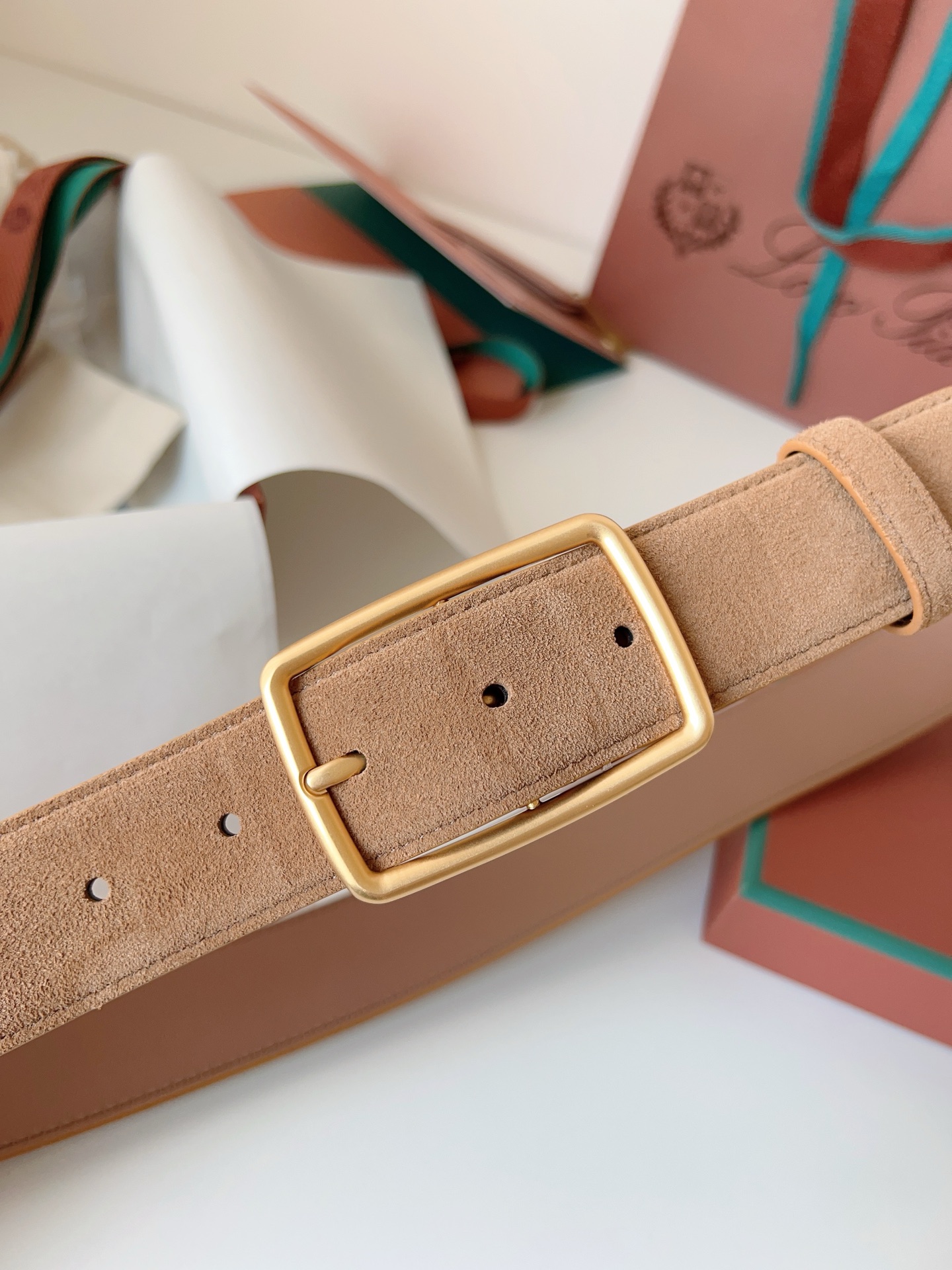 Loro Piana Suede Belt with Gold Buckle, Elegant Handmade Leather Belts for Women 4 i1742055398341 4750 0 2