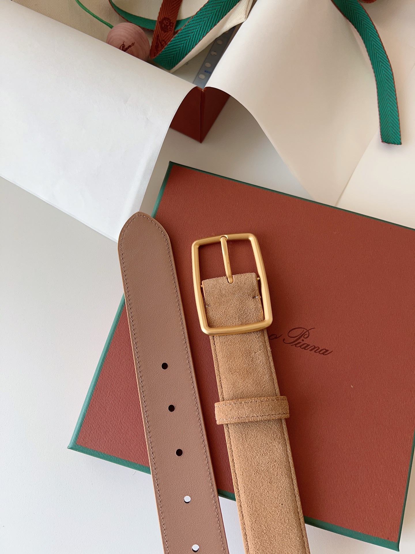 Loro Piana Suede Belt with Gold Buckle, Elegant Handmade Leather Belts for Women 3 i1742055398341 6531 0 1