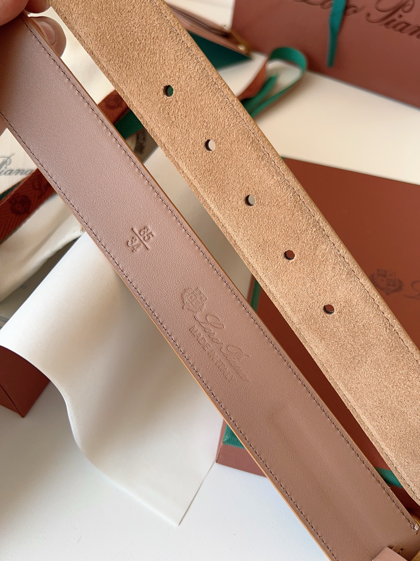 Loro Piana Suede Belt with Gold Buckle, Elegant Handmade Leather Belts for Women 5 i1742055404965 6020 0 3