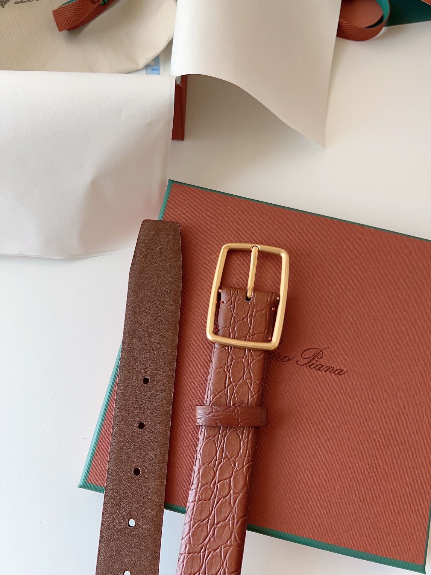 Loro Piana Brown Crocodile Leather Belt with Gold Buckle - Italian Craftsmanship 5 i1742055531667 3024 0 4