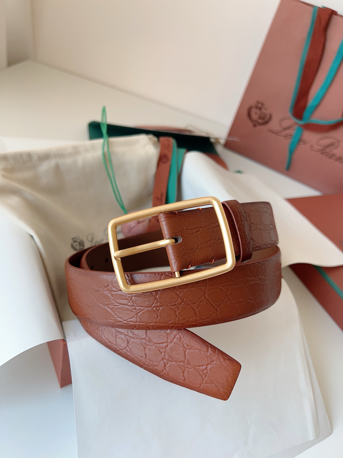 Loro Piana Brown Crocodile Leather Belt with Gold Buckle - Italian Craftsmanship 4 i1742055535628 8570 0 3