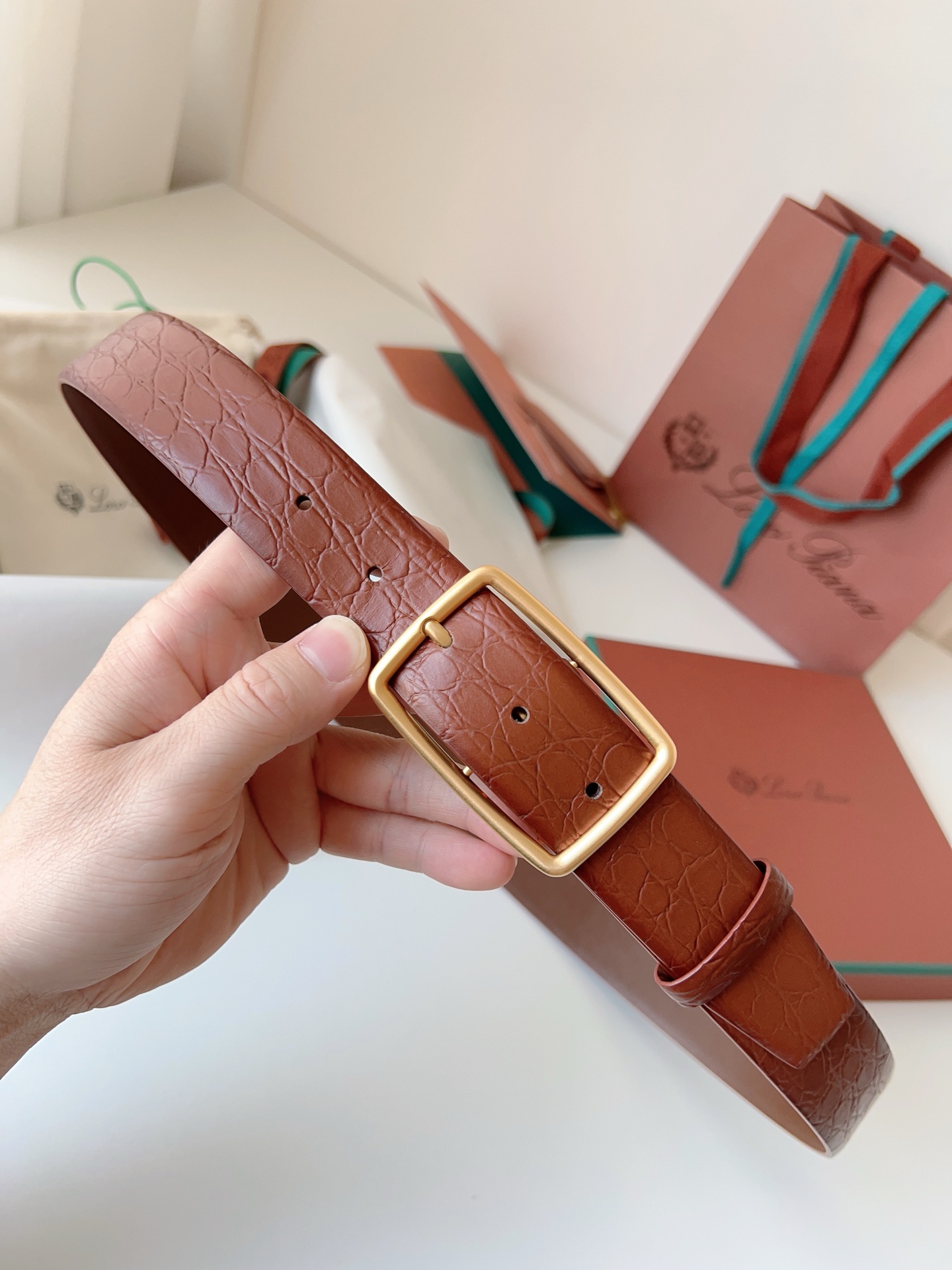 Loro Piana Brown Crocodile Leather Belt with Gold Buckle - Italian Craftsmanship 6 i1742055535680 1952 0 5