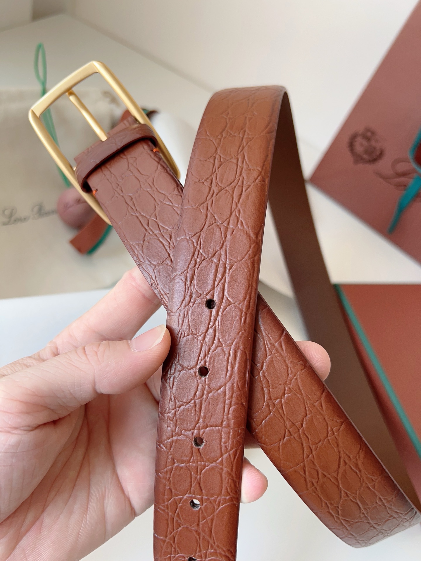 Loro Piana Brown Crocodile Leather Belt with Gold Buckle - Italian Craftsmanship 8 i1742055535737 2016 0 7