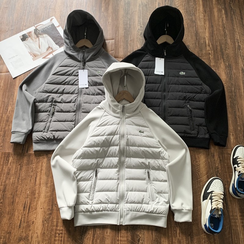 Replica US LACOSTE Clothing Coats & Jackets Down Jacket Top Quality Website Beige Black Grey White Splicing Polyester Duck Down Fall/Winter Collection Fashion Hooded