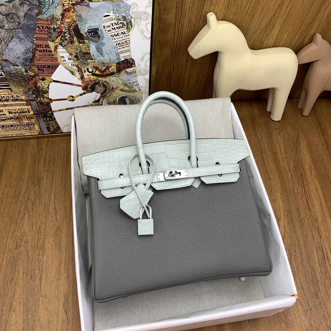 Hermes Birkin Bags Handbags Green Grey Silver Hardware