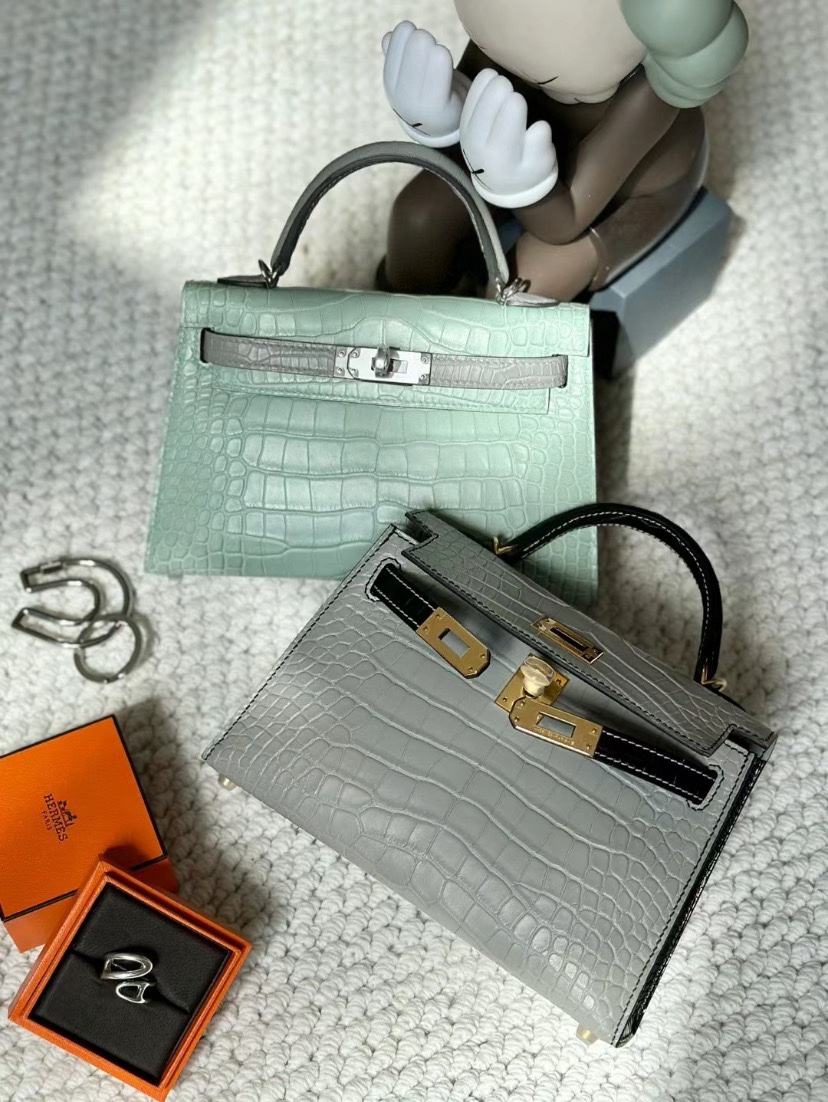 Hermes Kelly Handbags Crossbody & Shoulder Bags Black Green Grey Mini