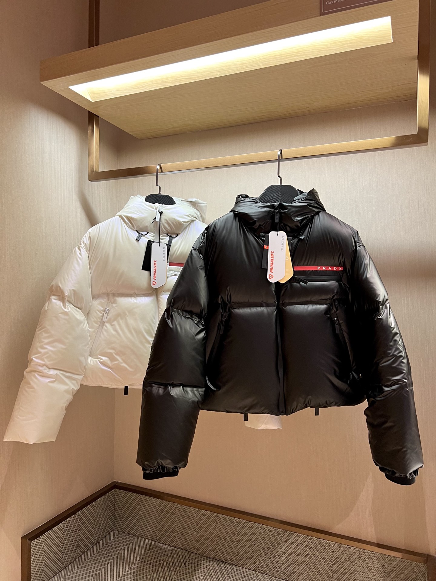 Prada short down jacket with hood, duck down, short style, two front pockets, sizes S to L.-Big cat