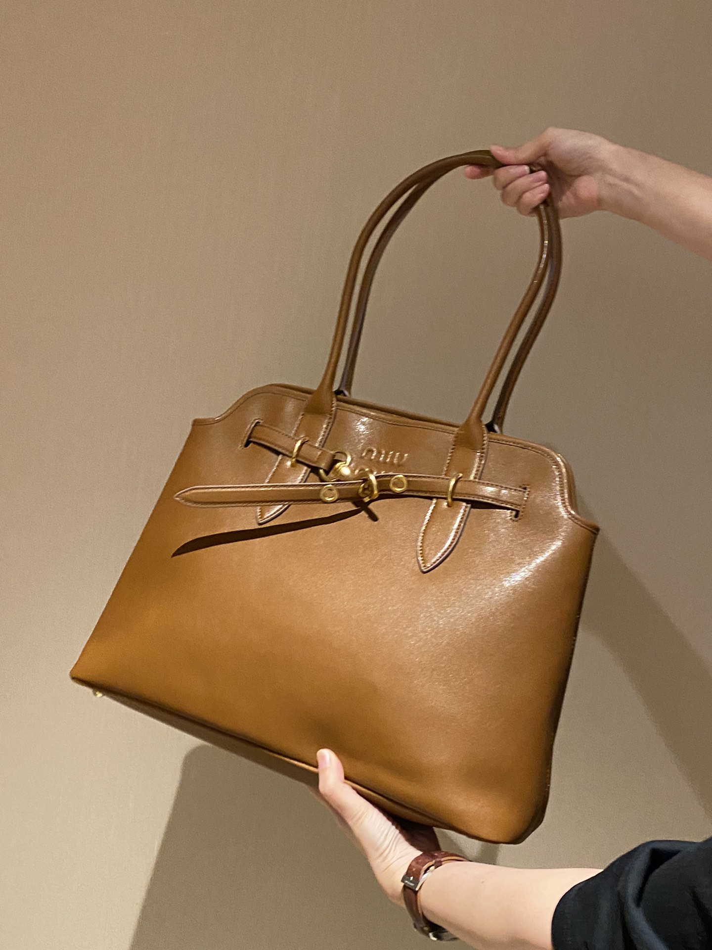 Miu Miu Clasp Tote Bag in Caramel - Comprehensive 9