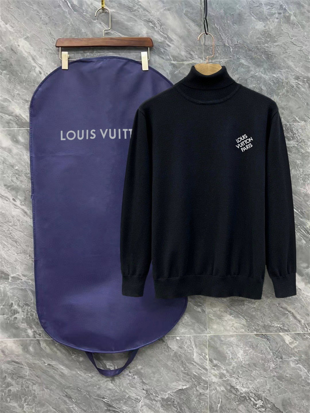 P110 LV Louis Vuitton 3 etiquetas completas Suéter de cuello alto con logotipo original Suéter de mezcla de lana fina C…