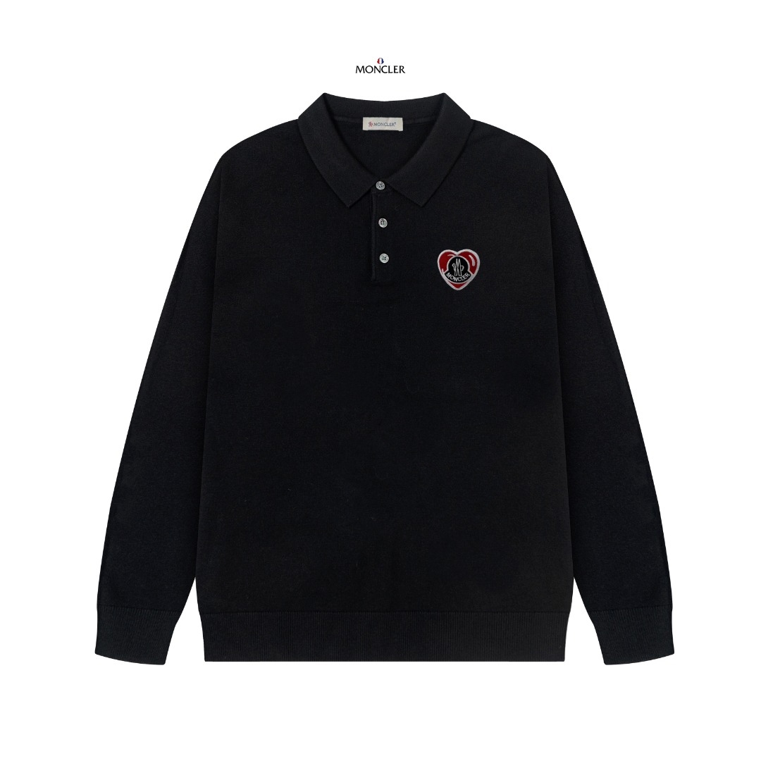 Moncler Wool Polo Sweater - Heart Logo, Long Sleeve, Casual Fit