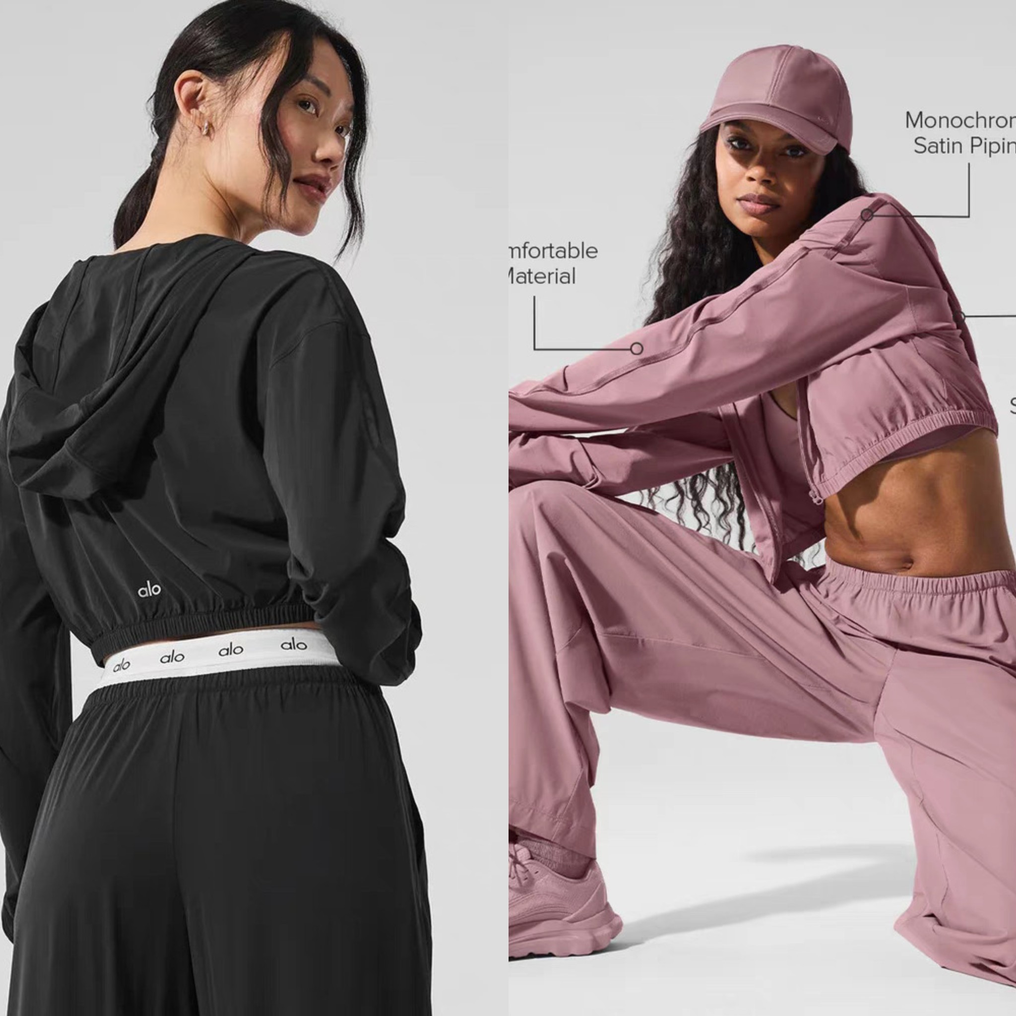 Alo set lounge pink and black yoga