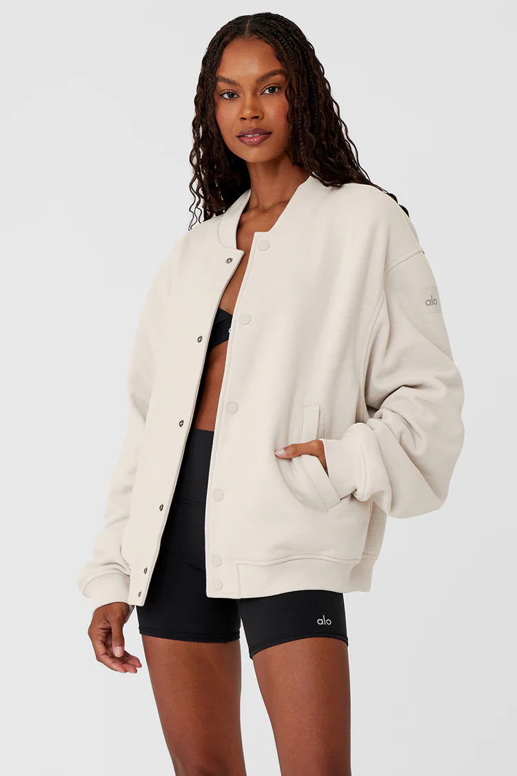 Alo Renown Varsity Jacket everyday ivory yoga