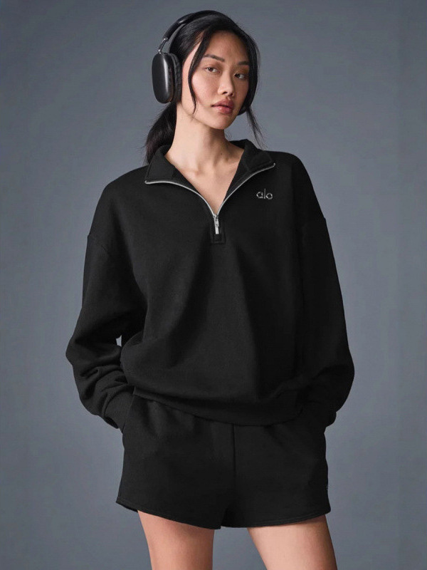 Alo Accolade 1 4 Zip Pullover long sleeve lounge black yoga