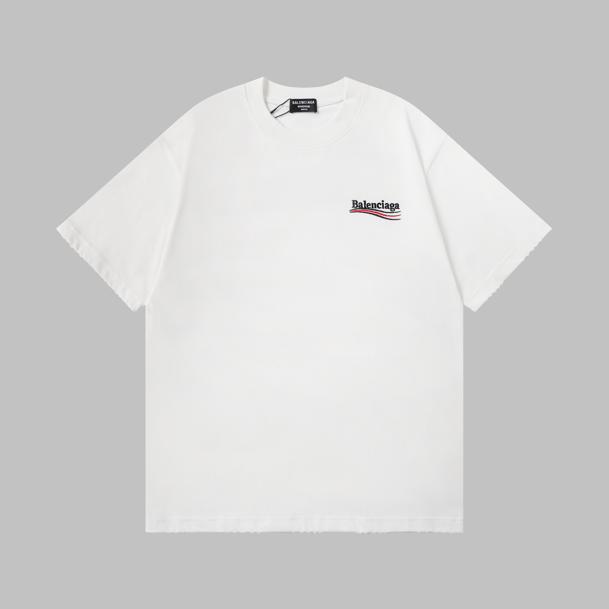 P95 Alta calidad 400g camiseta de rayas onduladas de Balenciaga, borde desgastado + tipografía vintage desgastada, raya…