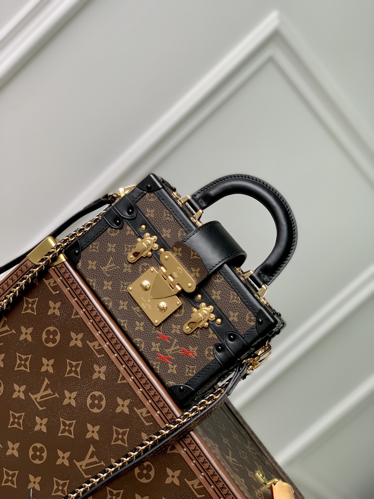Replica AAA+ Designer
 Louis Vuitton LV Petite Malle Bags Handbags Weave Monogram Canvas Vintage Chains