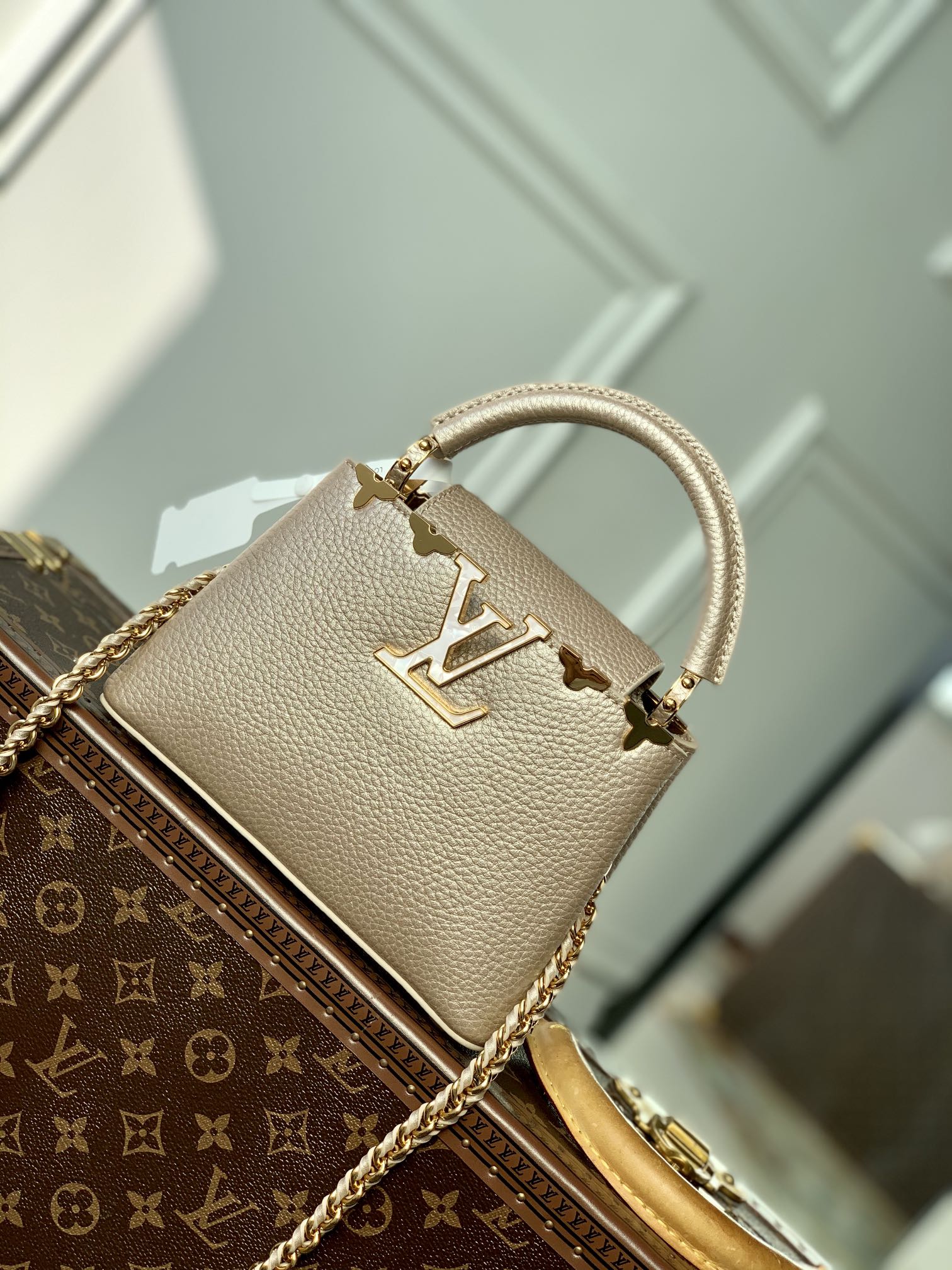 Louis Vuitton LV Capucines Bags Handbags Black Gold Khaki Mini M22436