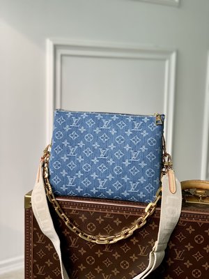Louis Vuitton LV Coussin Bags Handbags Blue White Cotton Fabric Chains M24564
