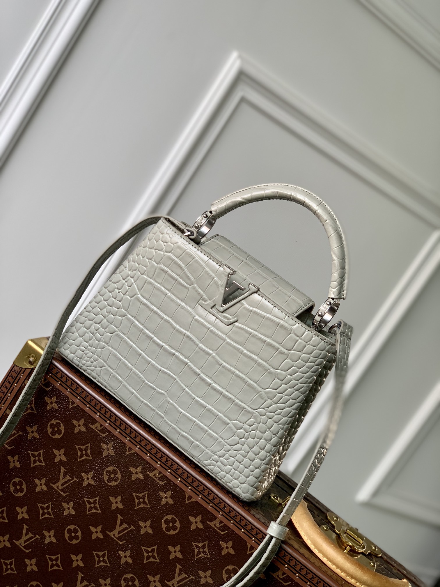 Louis Vuitton LV Capucines Bags Handbags Grey Calfskin Cowhide M48865