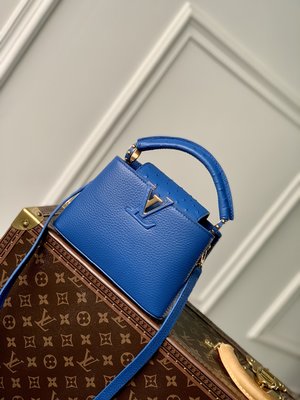 Louis Vuitton LV Capucines Replica Bags Handbags Blue Taurillon Ostrich Leather Mini M81409