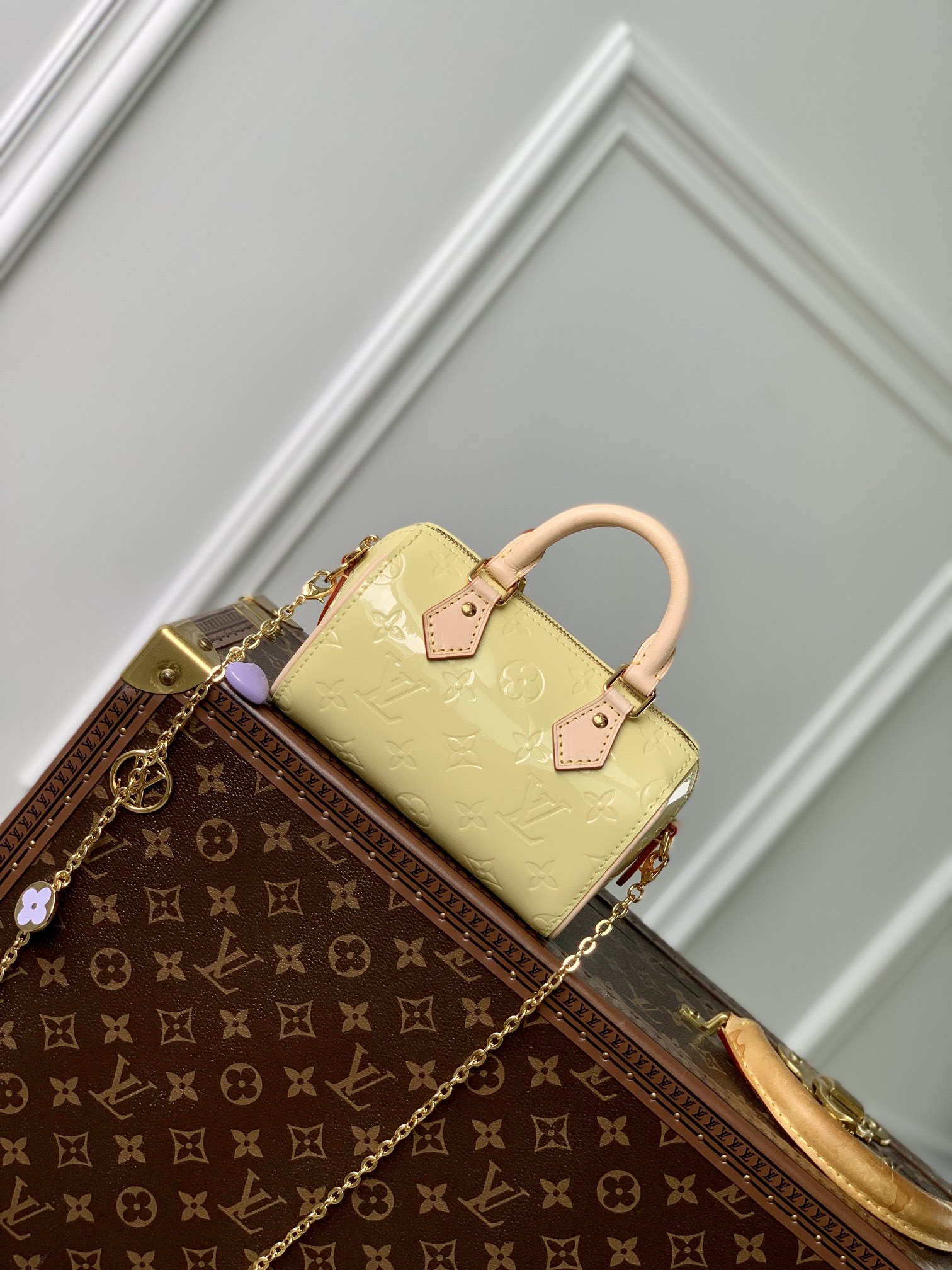 Louis Vuitton LV Speedy Tassen handtassen Reis Tas Goud Roze Geel Monogram Vernis Patentleer Mini M83000