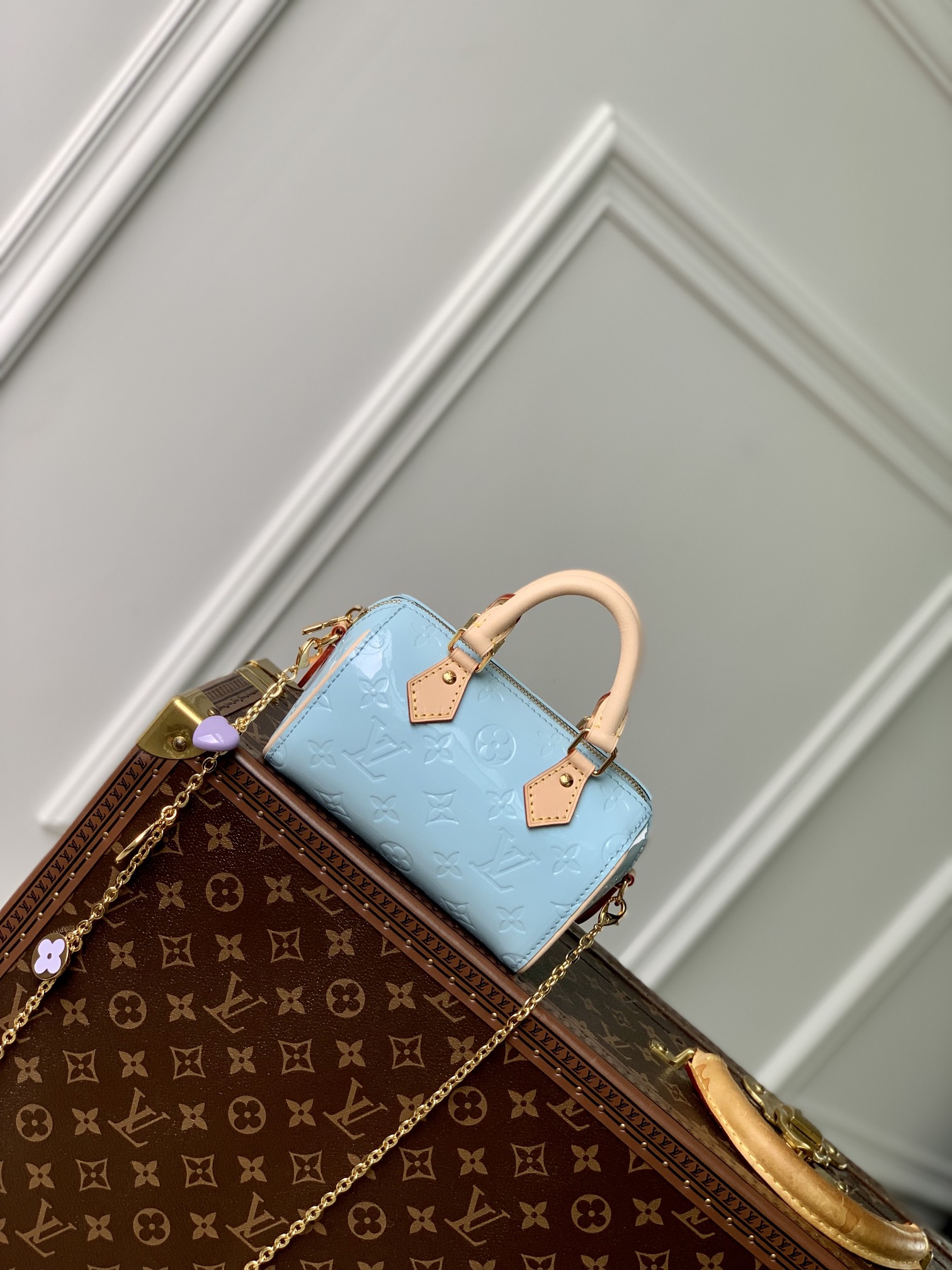 Louis Vuitton LV Speedy Tassen handtassen Reis Tas Blauw Goud Roze Monogram Vernis Patentleer Mini M83000